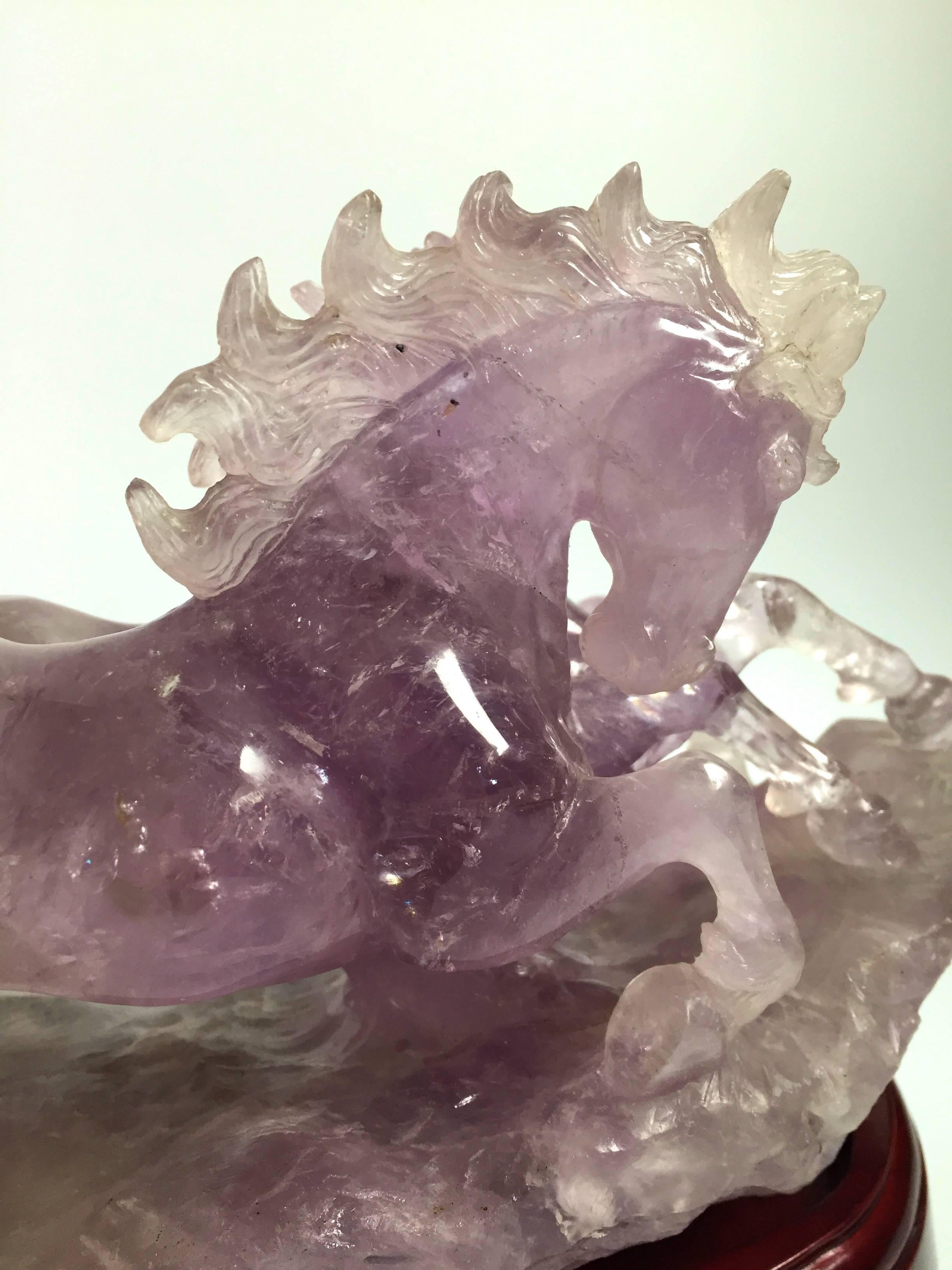 Natural Amethyst Statue, Sculpture of Horses In Excellent Condition For Sale In SOMIS, CA