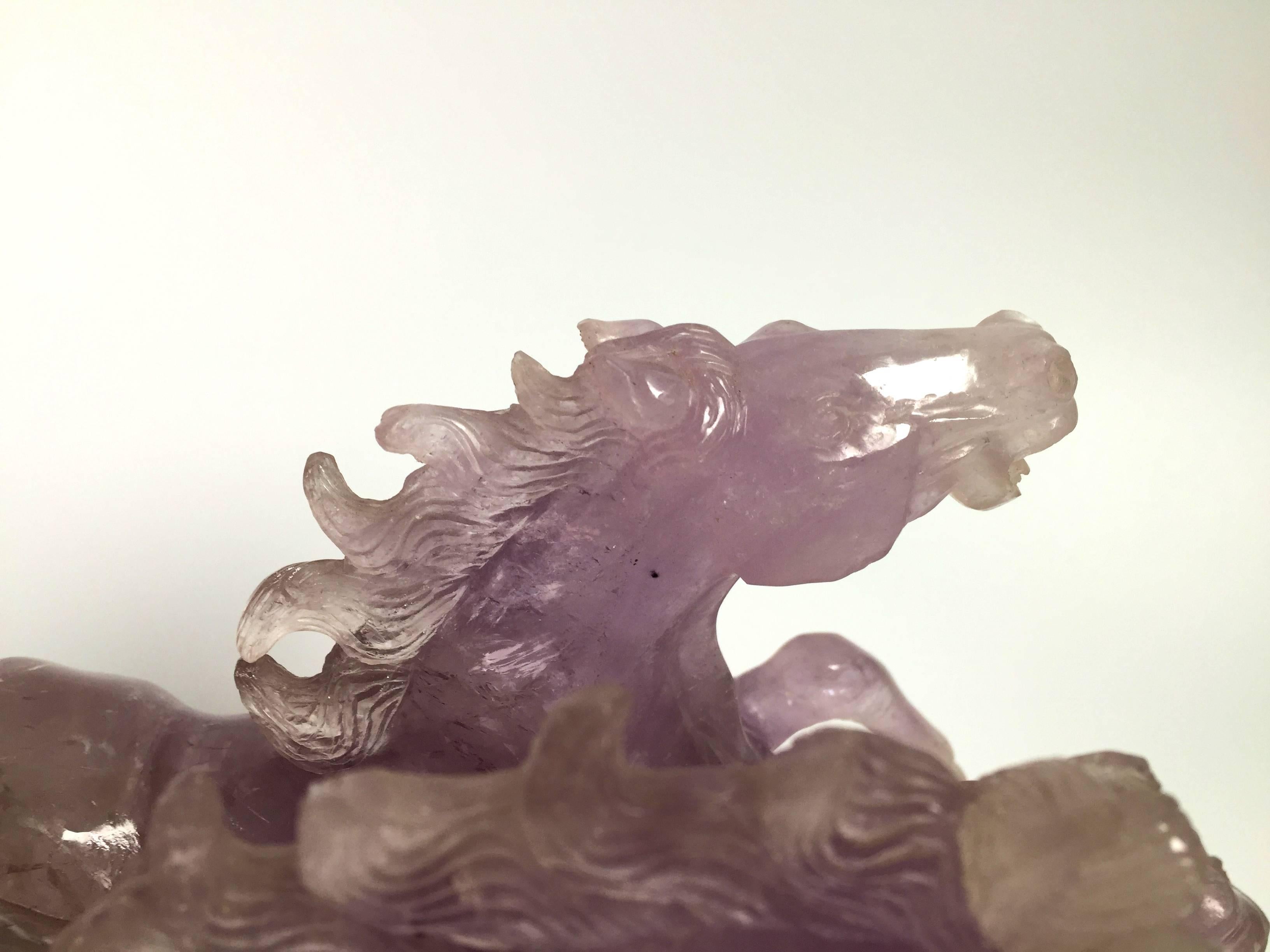 Natural Amethyst Statue, Sculpture of Horses For Sale 2