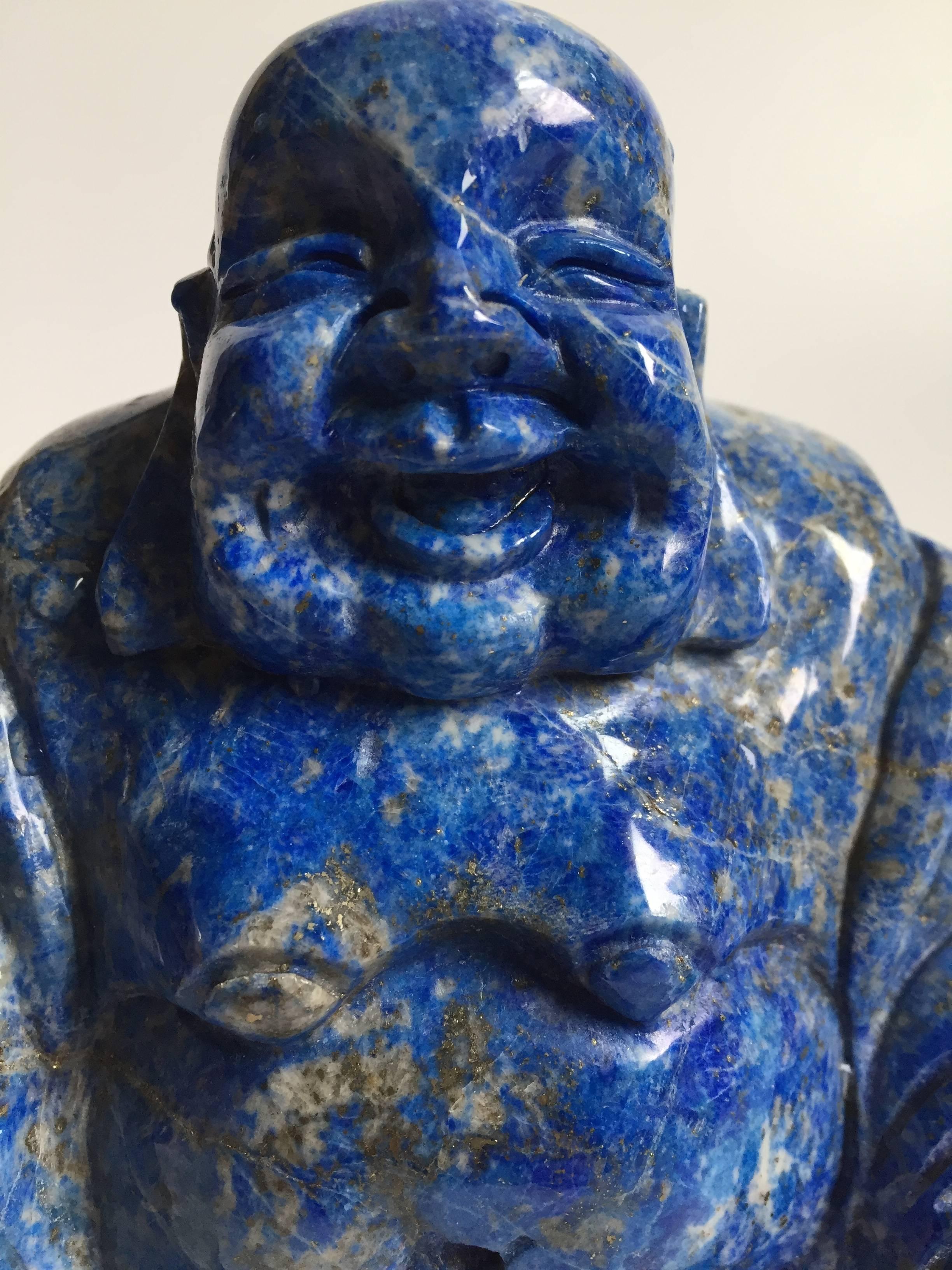 Contemporary Natural Lapis Lazuli Statue of Happy Buddha