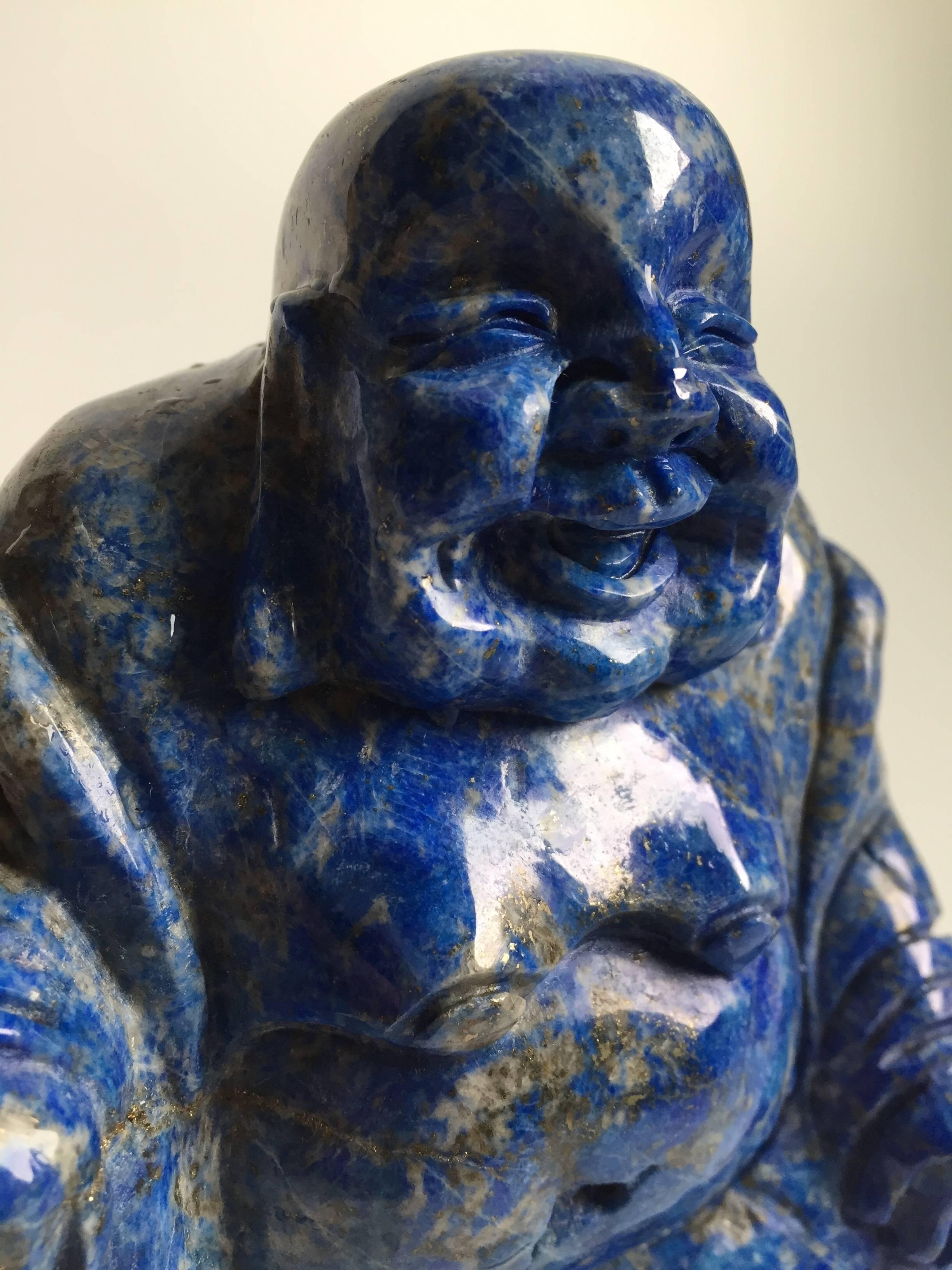 Hand-Carved Natural Lapis Lazuli Statue of Happy Buddha
