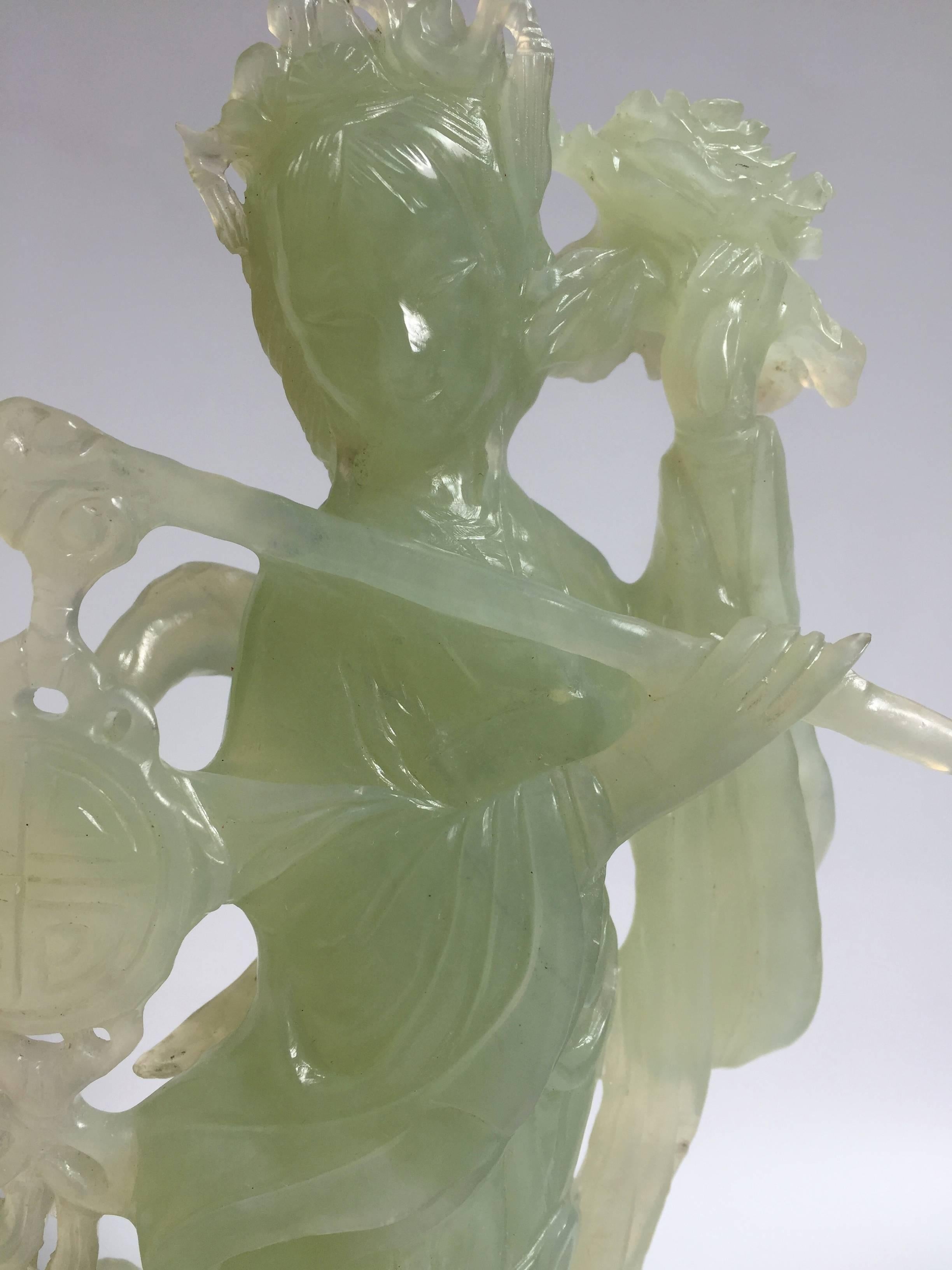 Chinese Natural Green Stone Statue of Moon Fairy For Sale