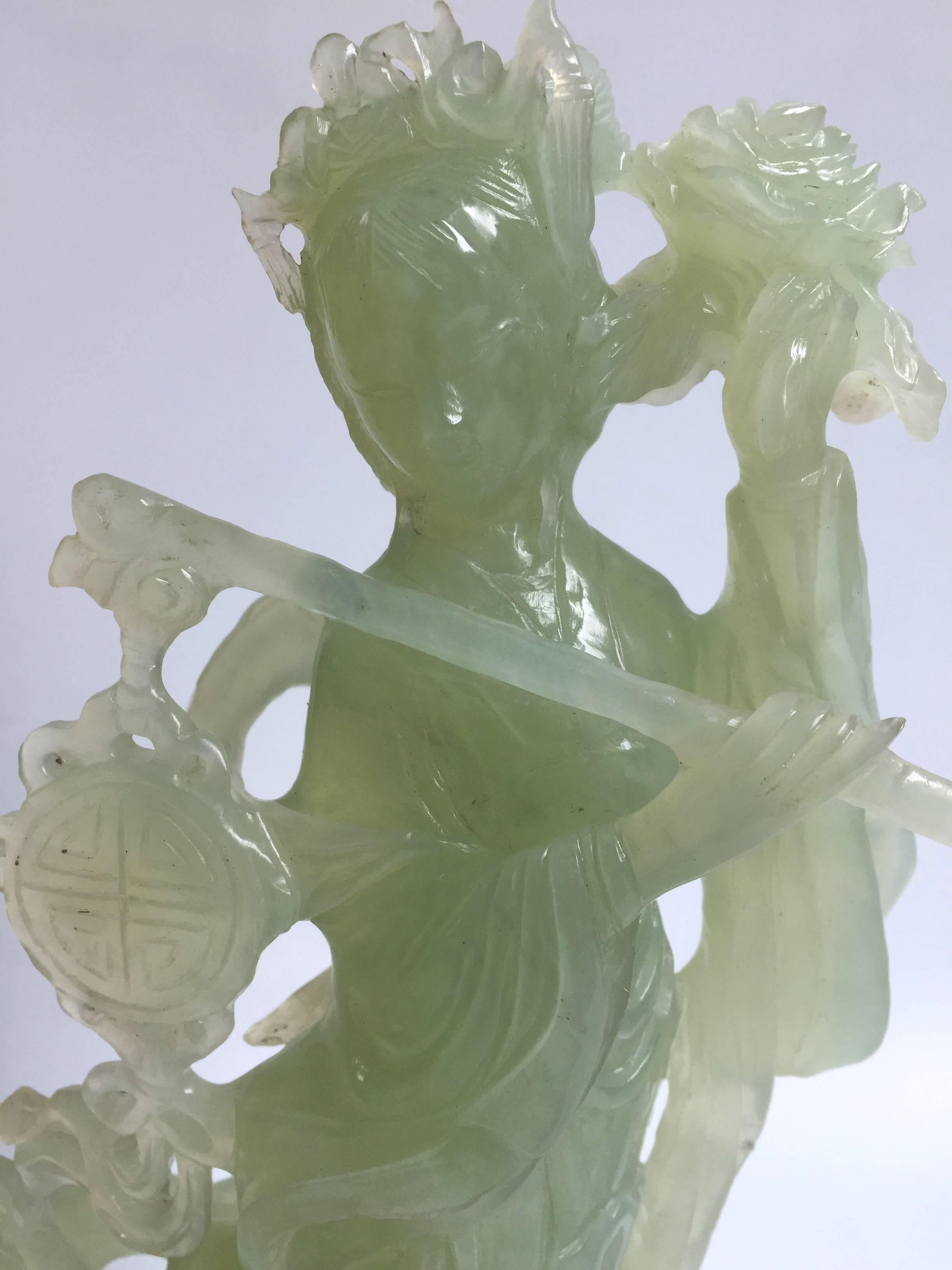 Natural Green Stone Statue of Moon Fairy In Excellent Condition For Sale In SOMIS, CA