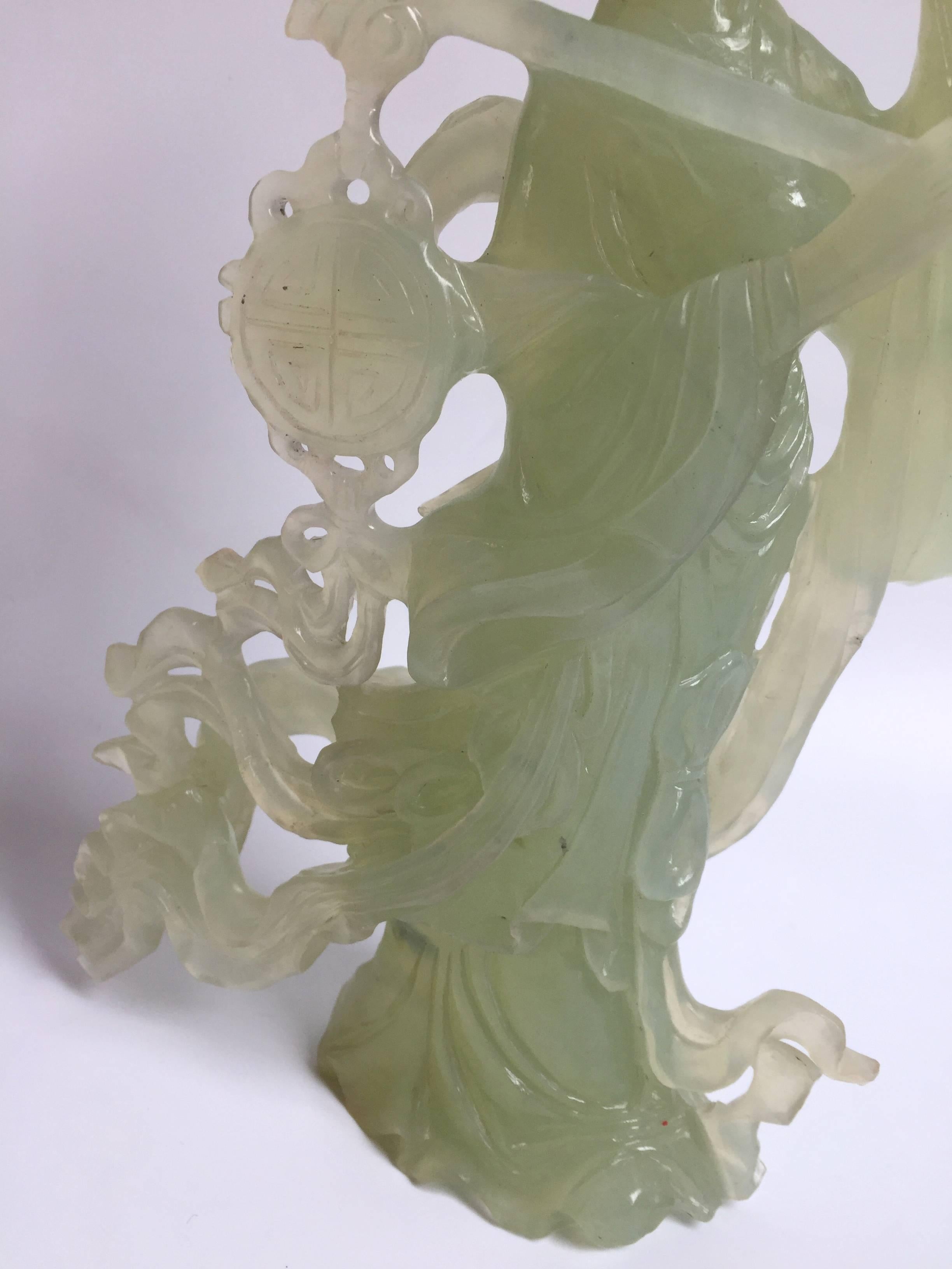 Natural Green Stone Statue of Moon Fairy For Sale 1
