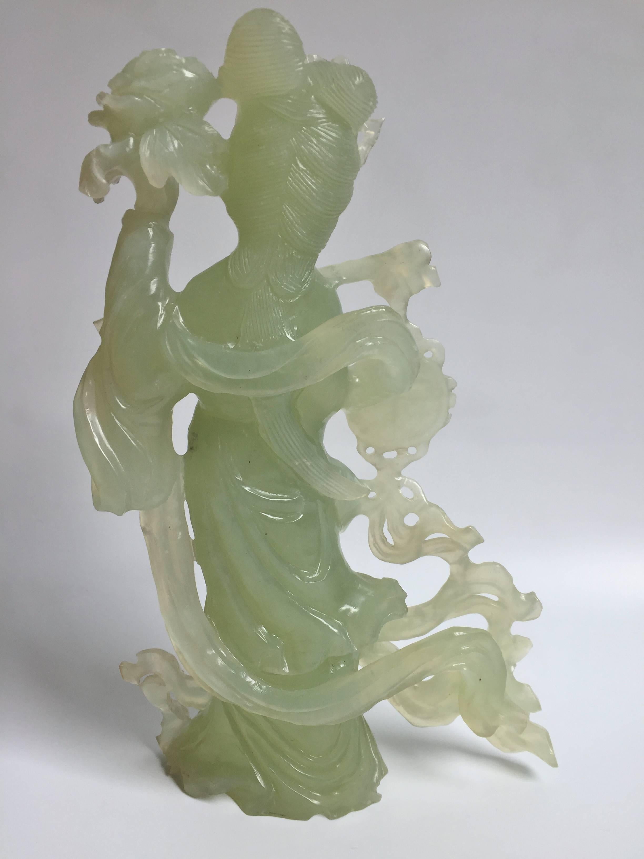 Natural Green Stone Statue of Moon Fairy For Sale 2