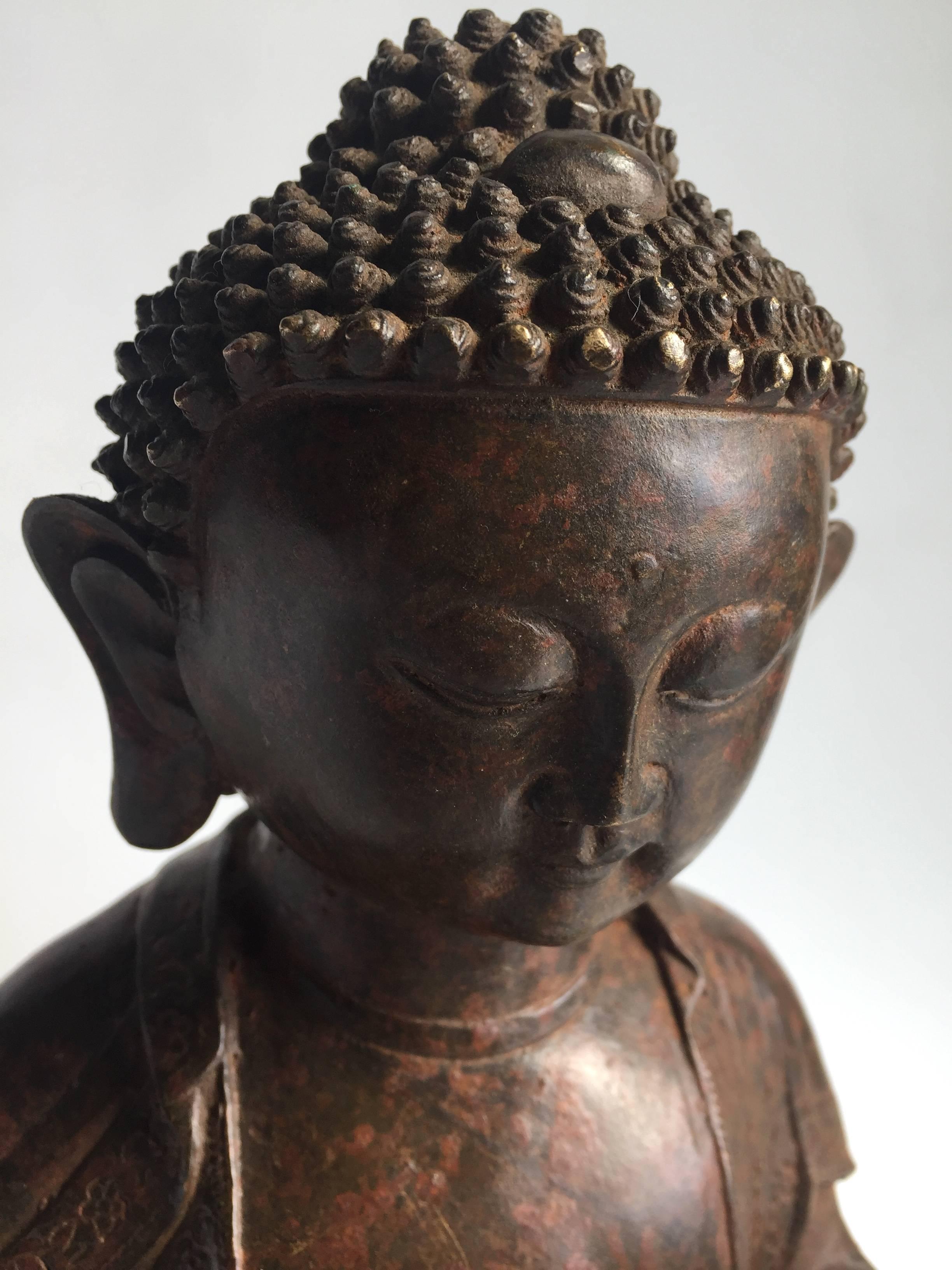 Antique Iron Buddha In Excellent Condition For Sale In SOMIS, CA