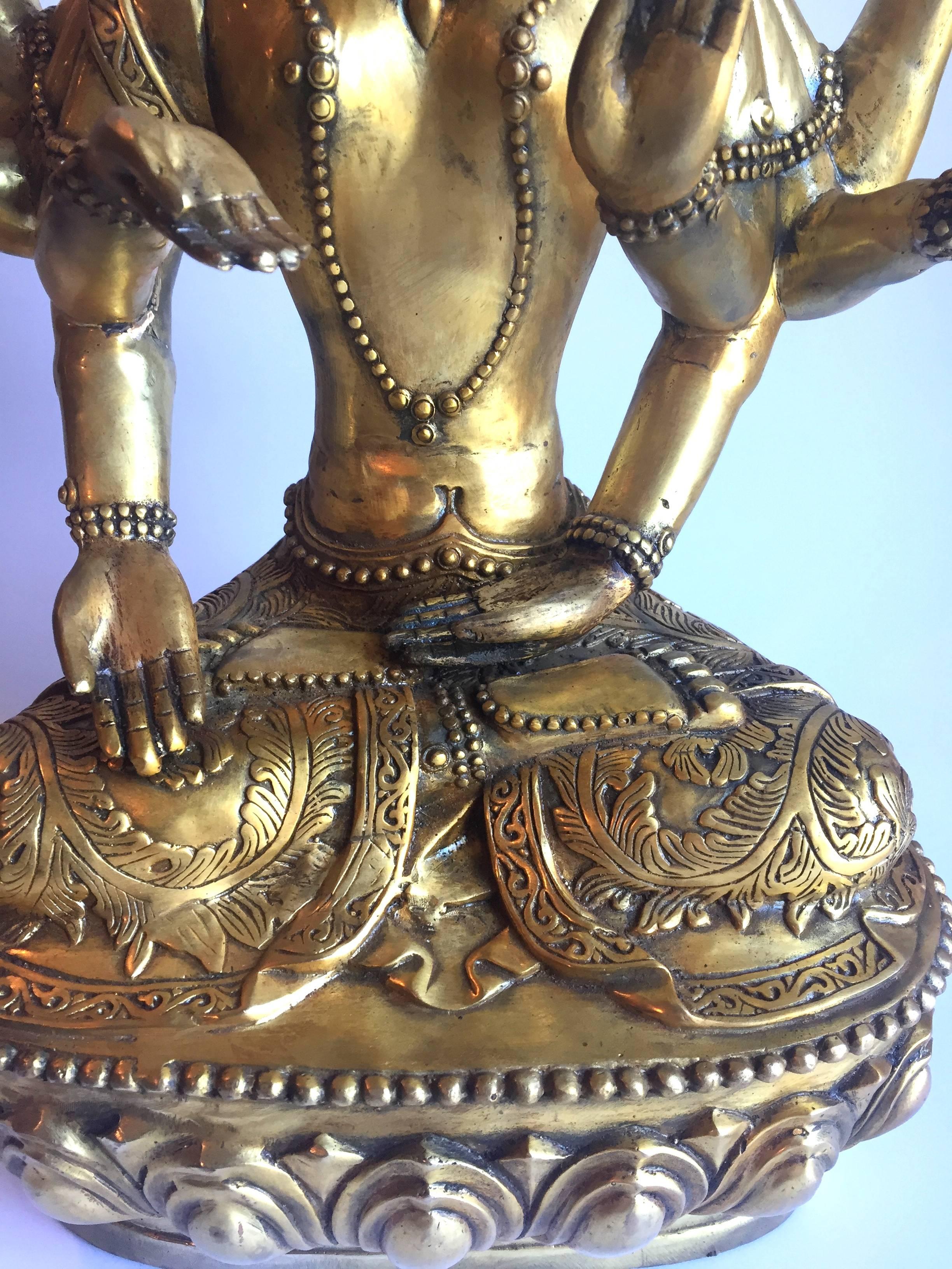 20th Century Large Multi-Armed Brass Tibetan Buddha, Tara For Sale