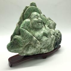 Large Natural Green Stone Happy Buddha Statue, 13 lb