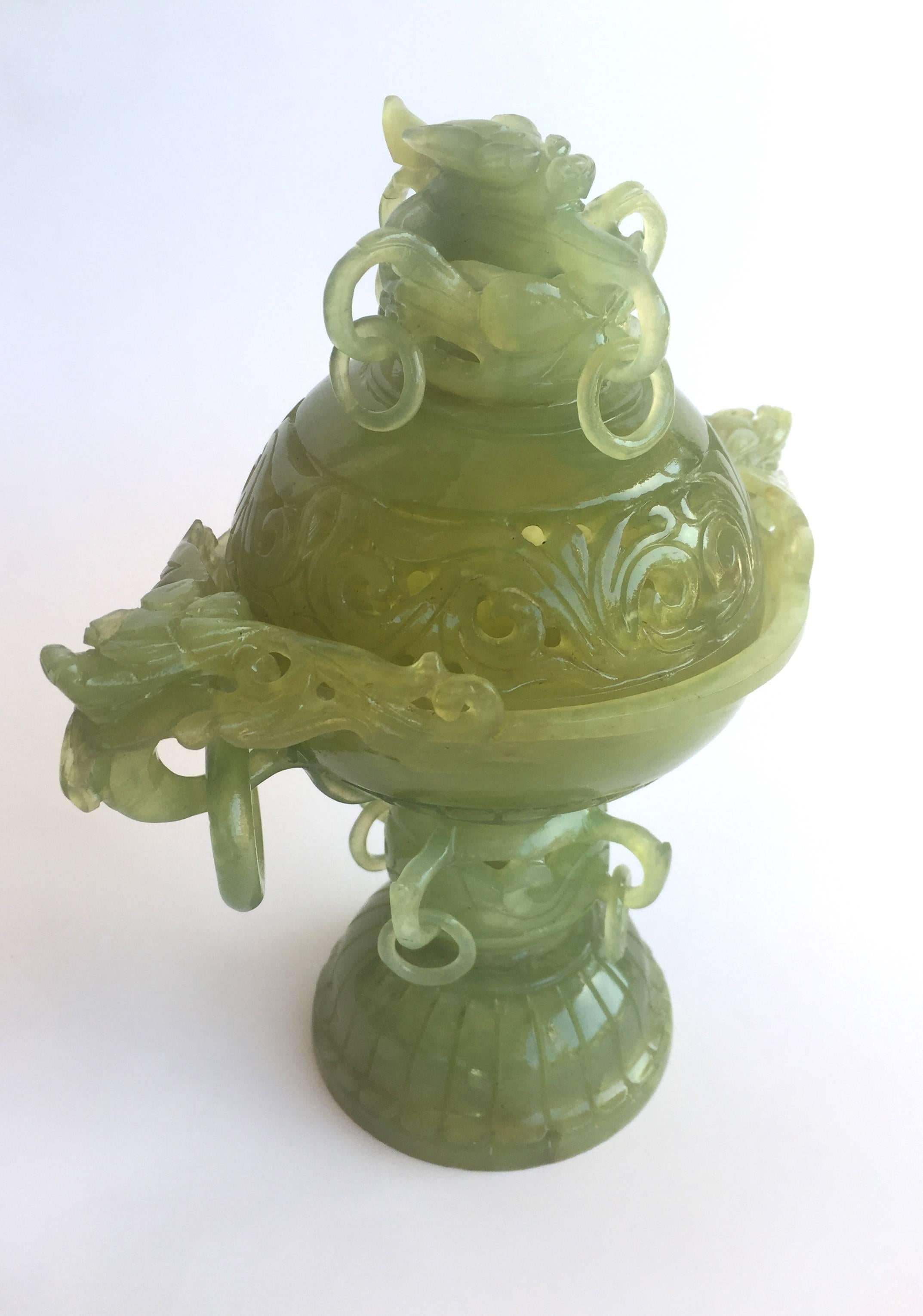 Green Stone Incense Burner In Excellent Condition For Sale In SOMIS, CA