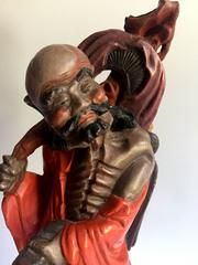 Vintage Wood Statue, Luo Han Monk, Hand-Painted