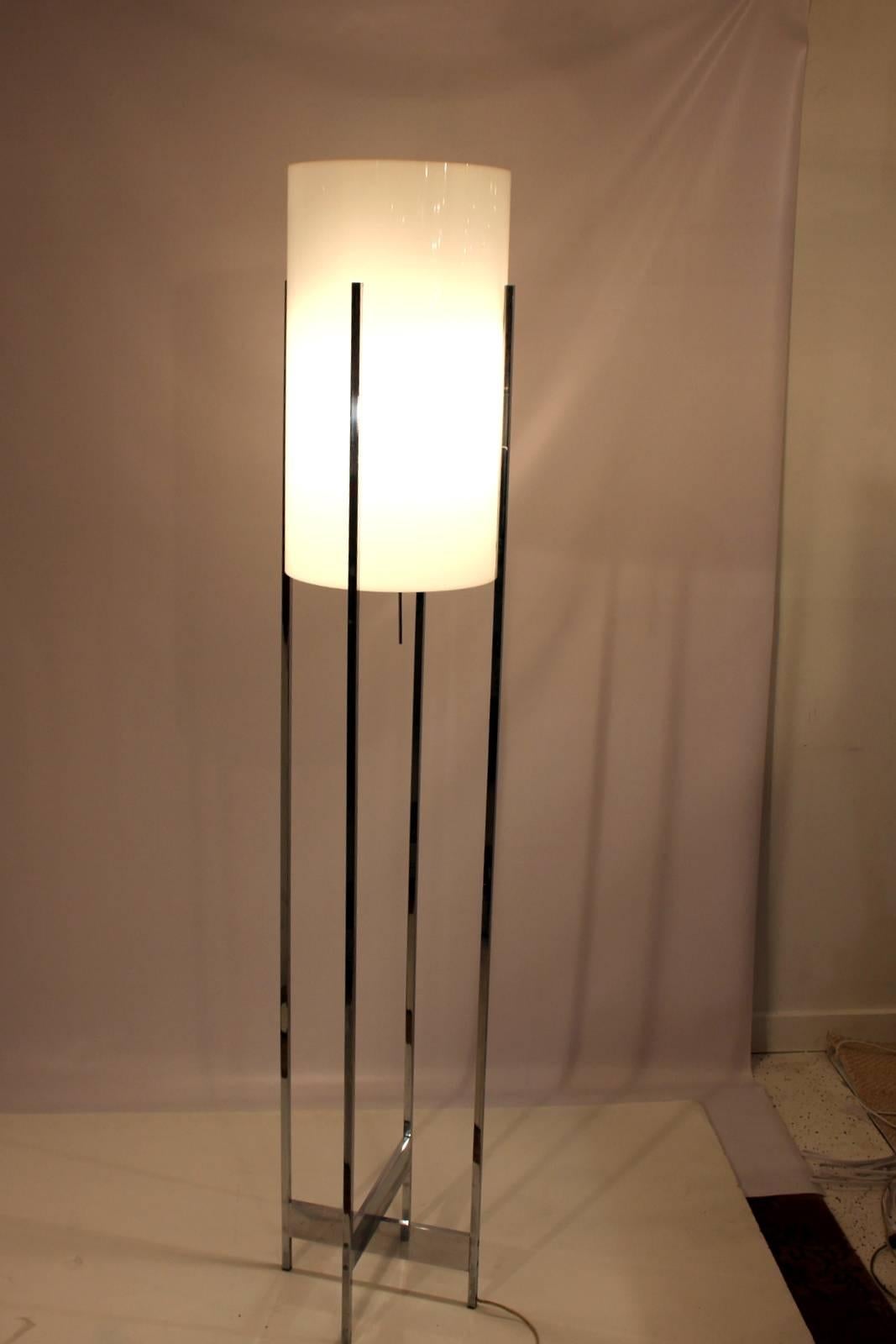 American Chrome Base Floor Lamp with Lucite Cylinder Shade by Habitat 'Six Light Sockets'