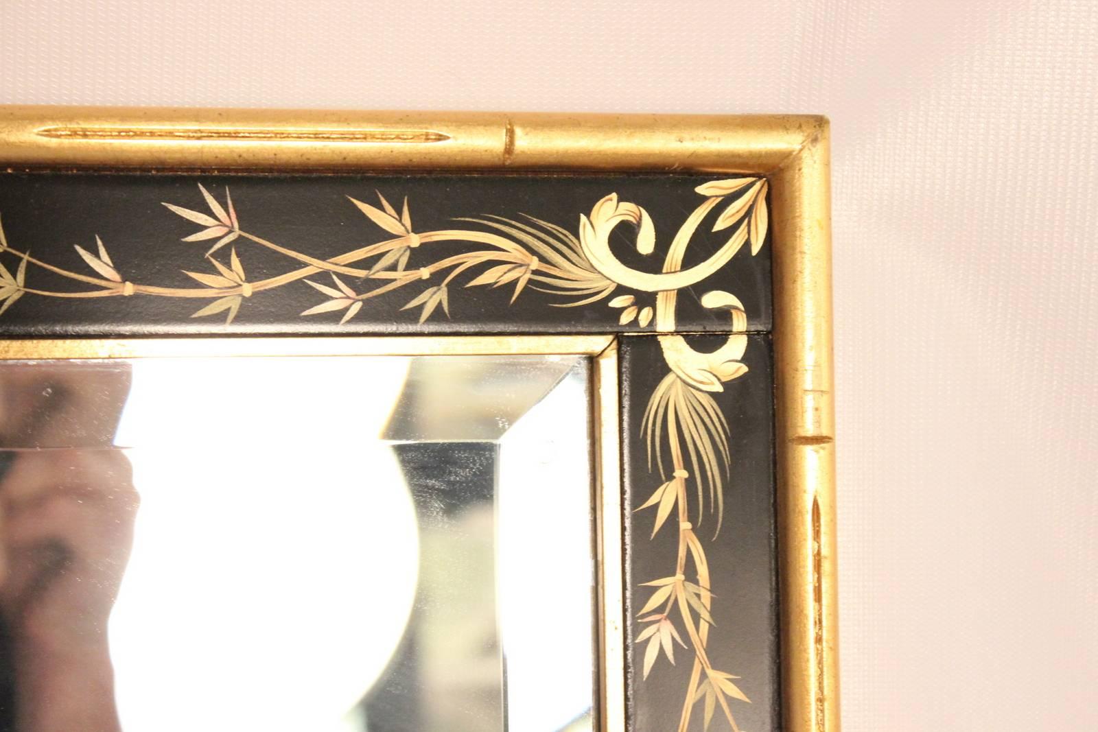 20th Century LaBarge Hand-Painted Beveled Wall Mirror