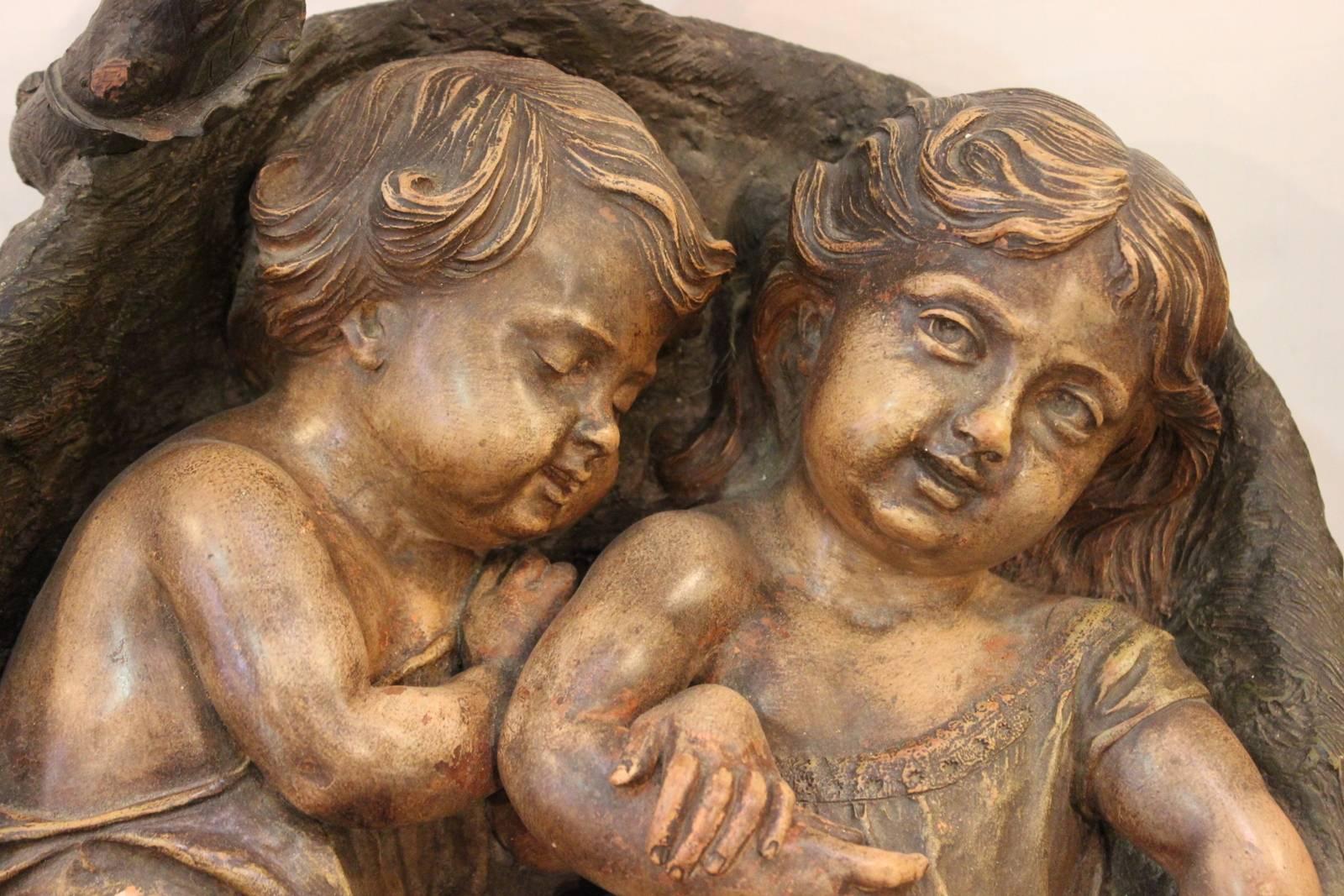 Austrian Terracotta Sculpture of Infants in Basket 4