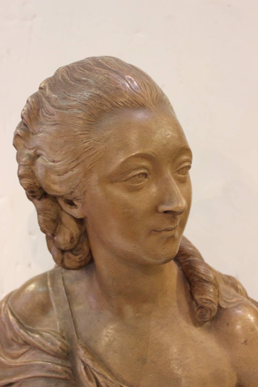 European Artist Signed Terracotta Bust of Madame Du Barry, circa 1850
