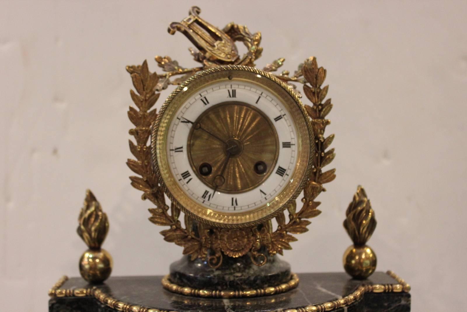 French Verde Green Marble and Gilt Mounted Empire Striking Clock 