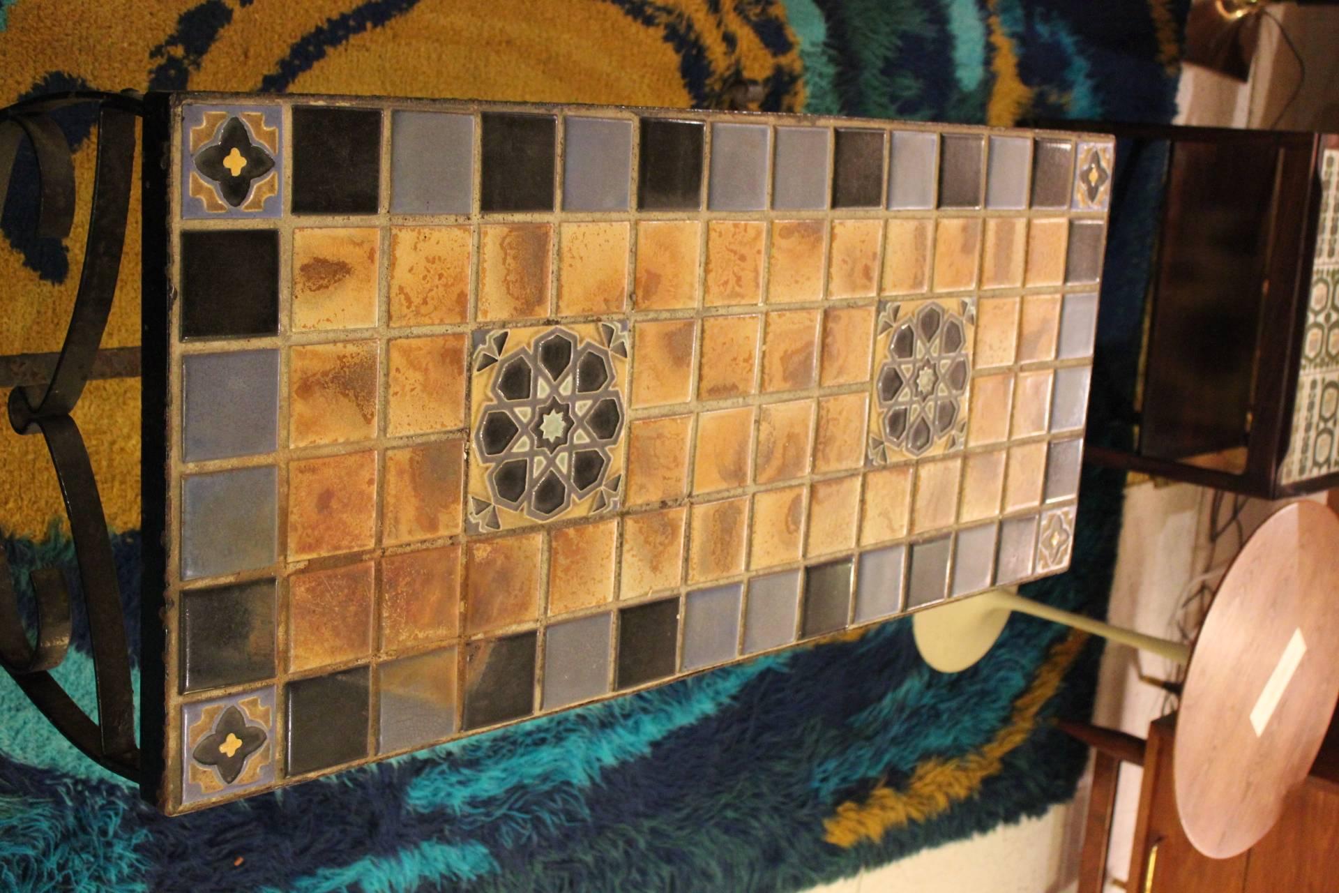 Ceramic Mid-Century California Style Tile Top Iron Coffee Table
