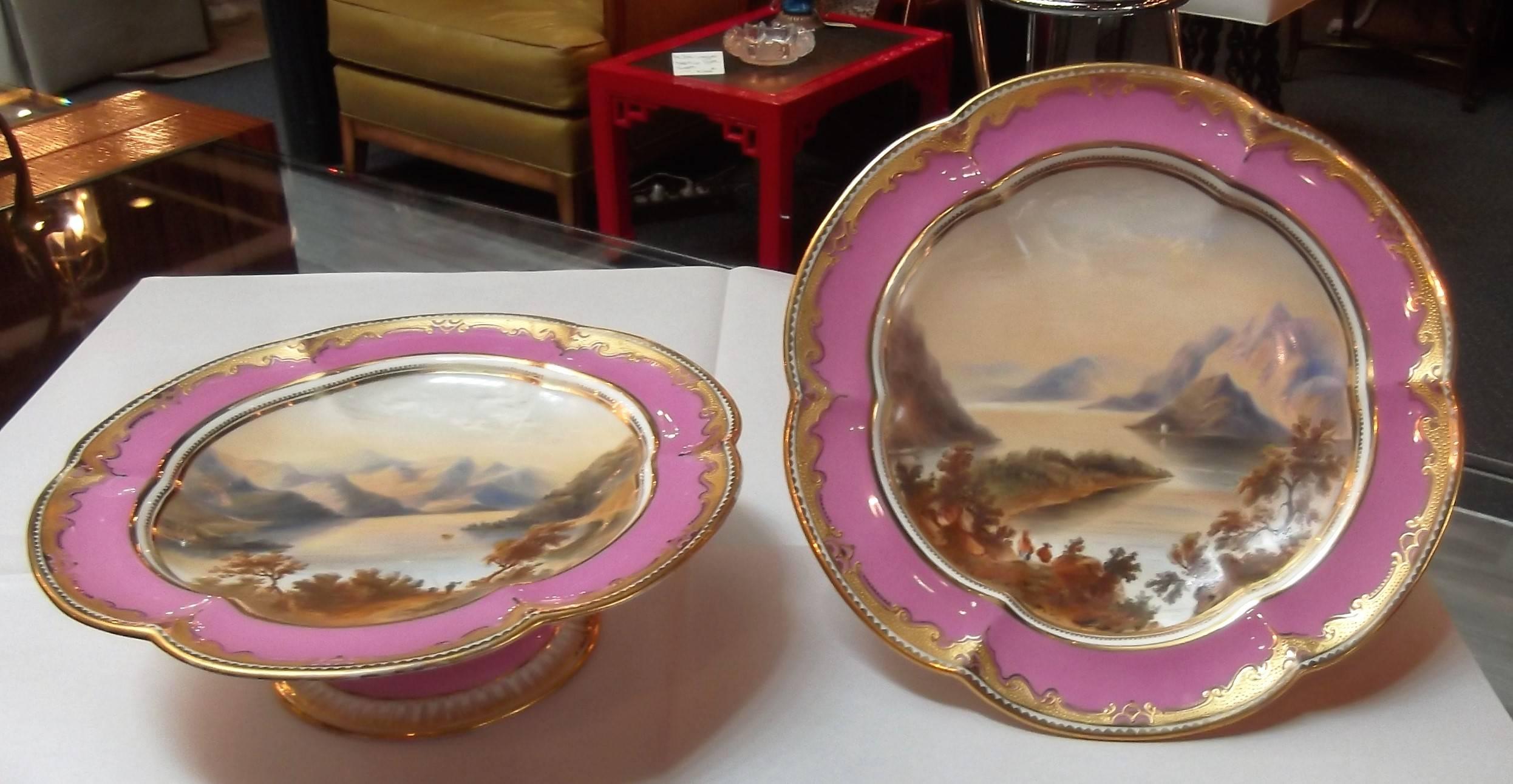 Early 19th Century Antique Pair of Hand-Painted English Compotes In Excellent Condition In Lambertville, NJ