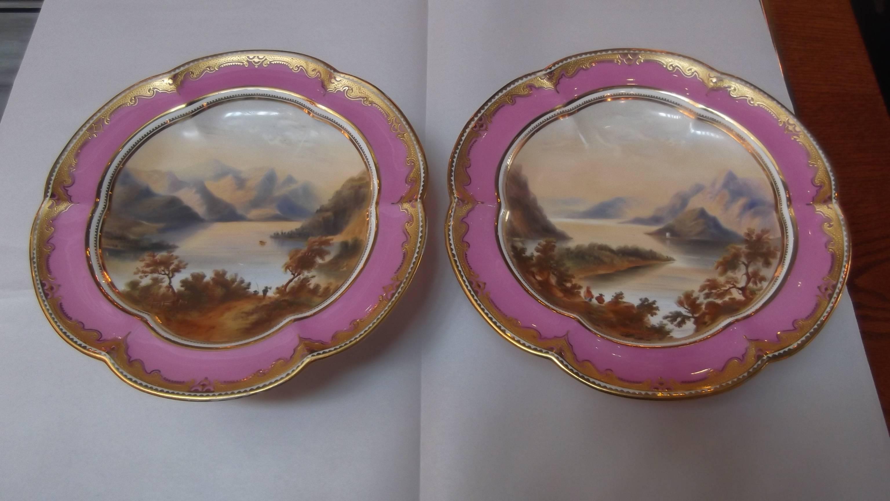 Porcelain Early 19th Century Antique Pair of Hand-Painted English Compotes