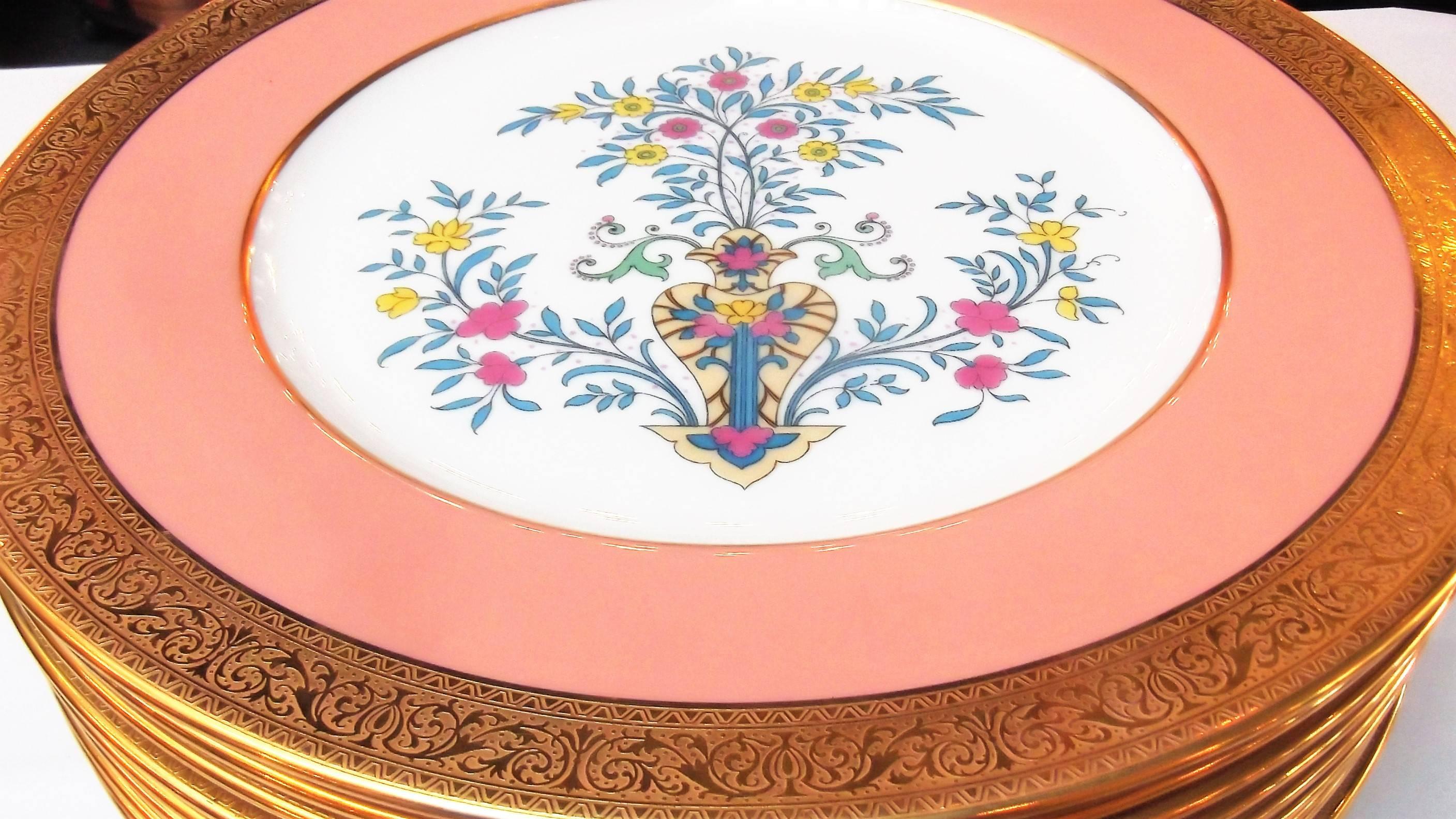 Gilt and Enameled Service Dinner Plates, Early 20th Century In Excellent Condition In Lambertville, NJ