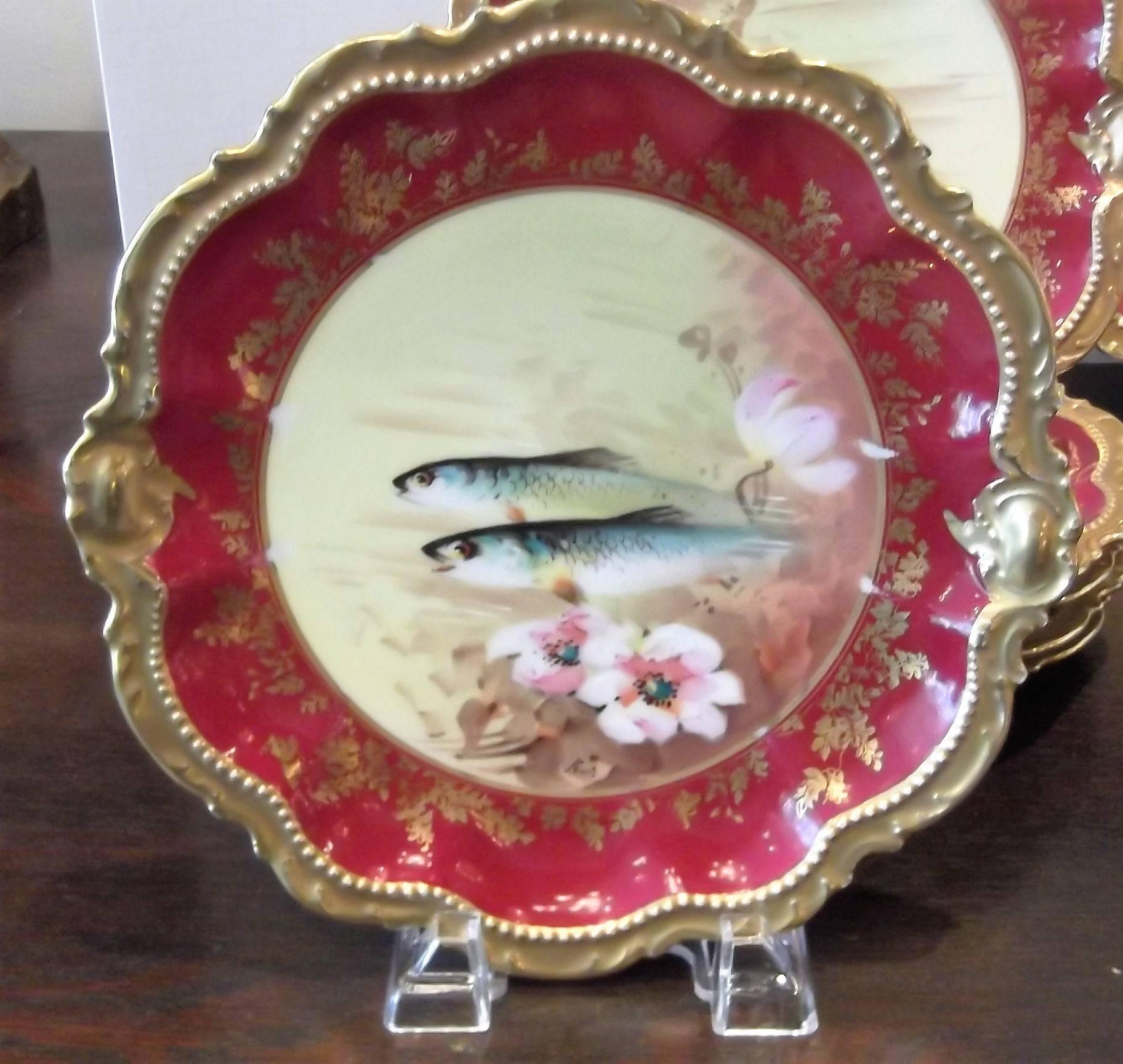 Porcelain 19th Century French Hand-Painted Fish Service
