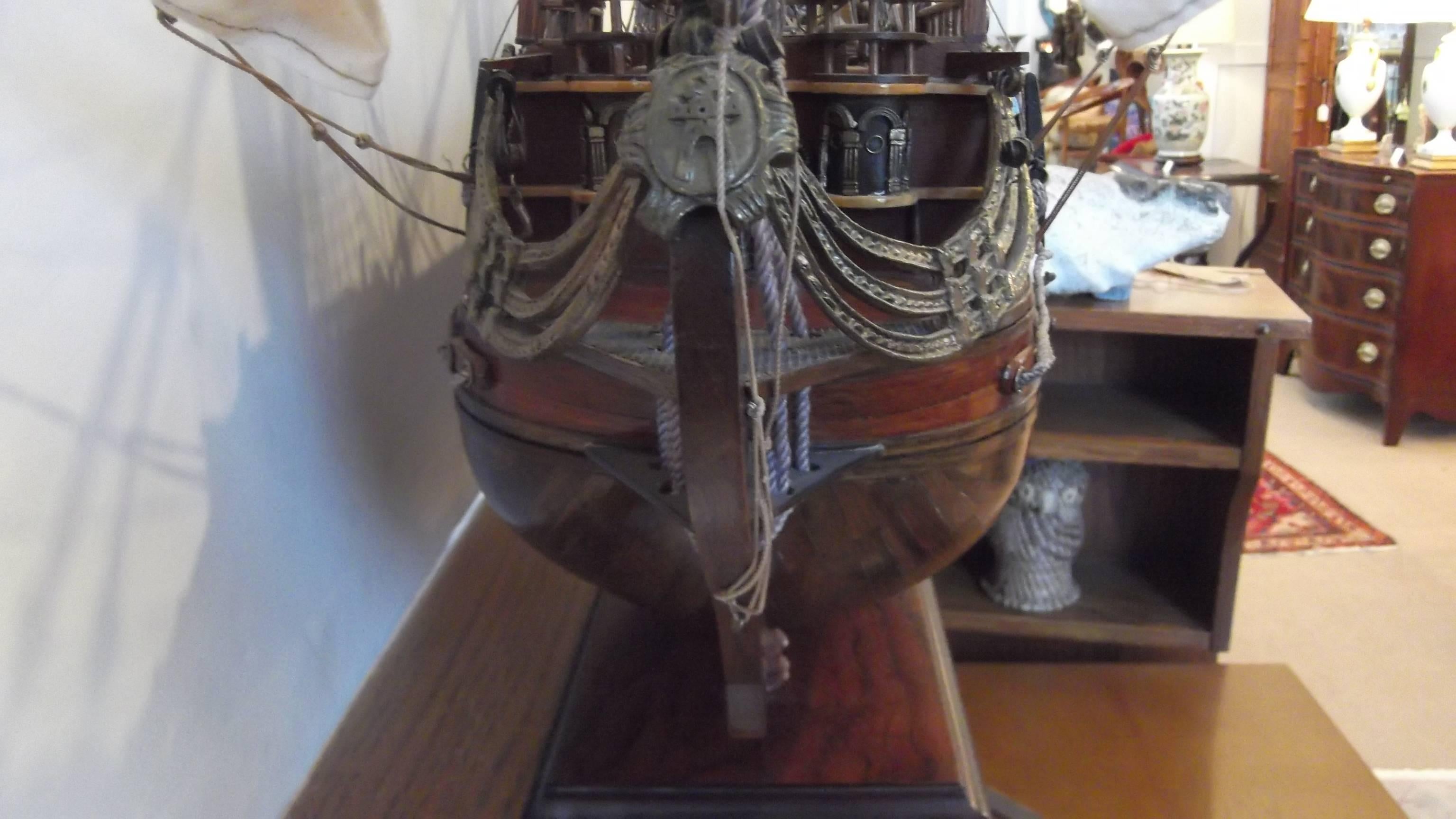 American Intricate Mahogany and Teakwood Large Ship Model of a Spanish Ship