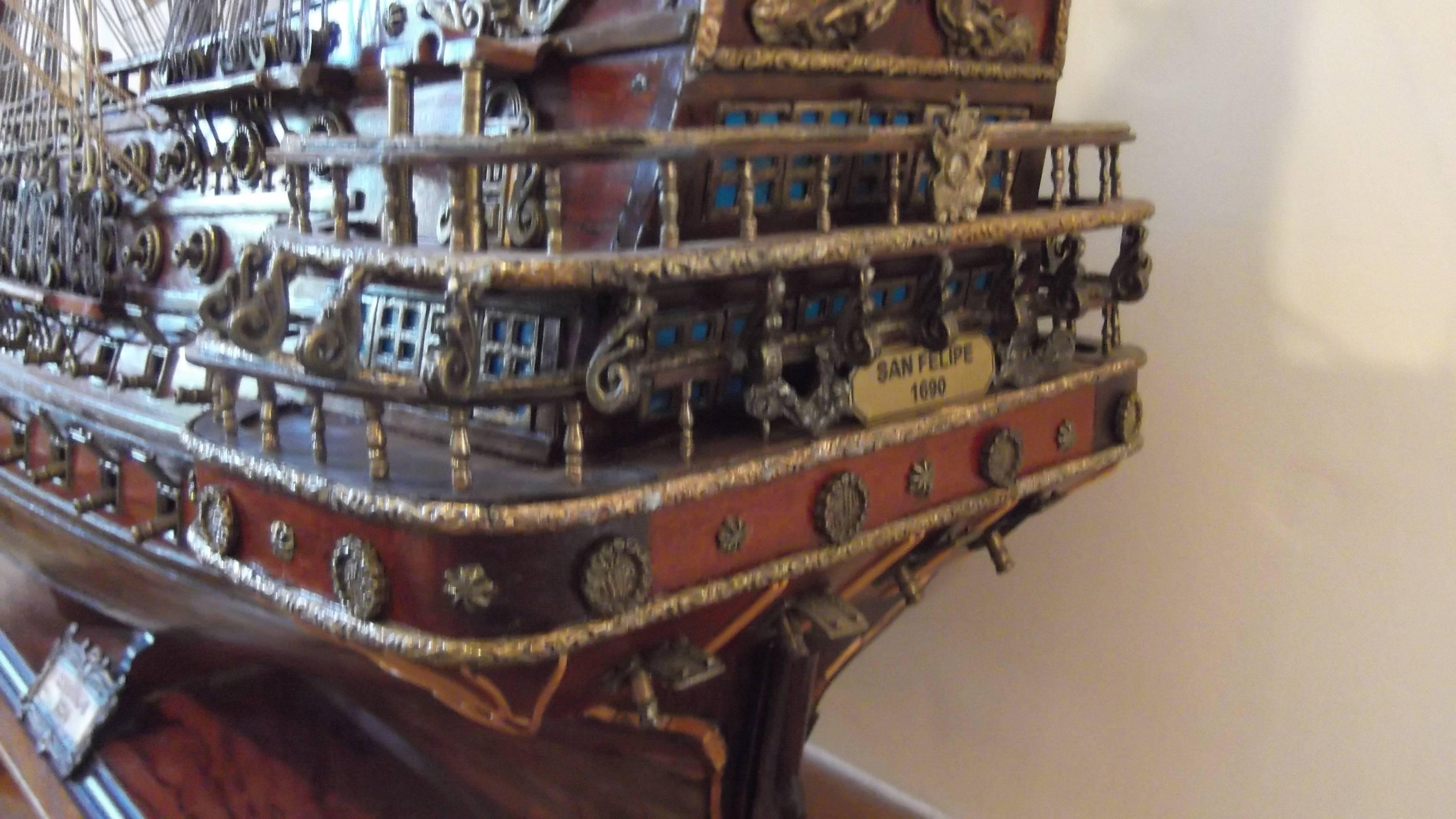 Intricate Mahogany and Teakwood Large Ship Model of a Spanish Ship 2