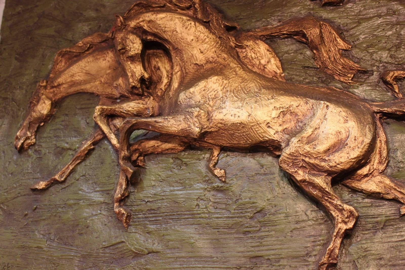 American Fiberglass Sculpture Mural of Horses, Titled 