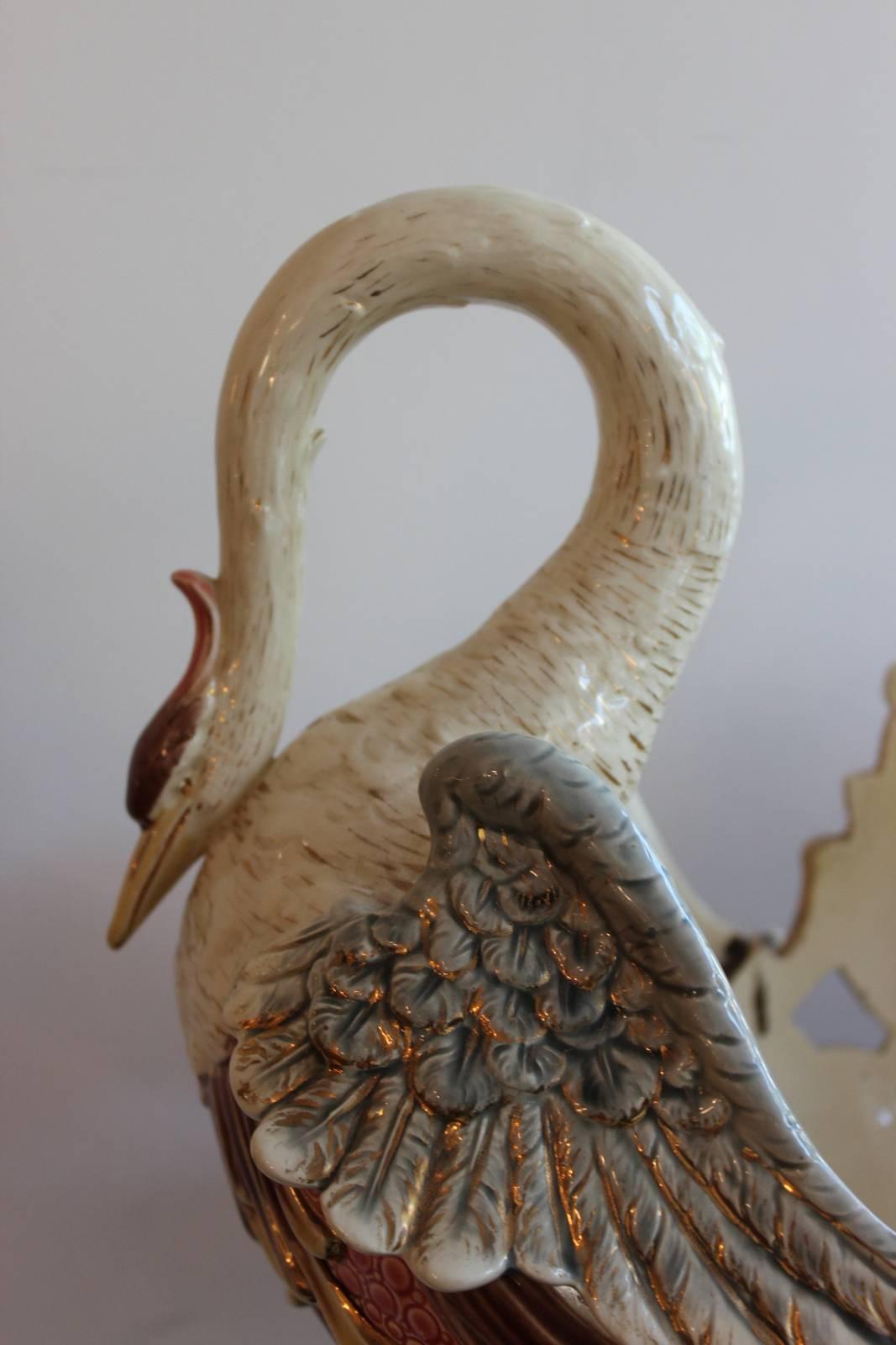 Impressive Majolica Swan and Shell Form Austrian Centerpiece 1