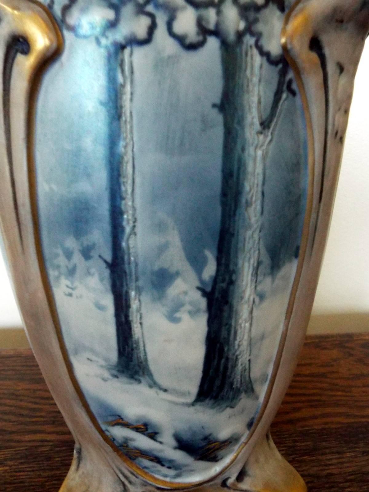 Austrian Amphora Winter Snow Art Nouveau Vase by Ernst Wahliss