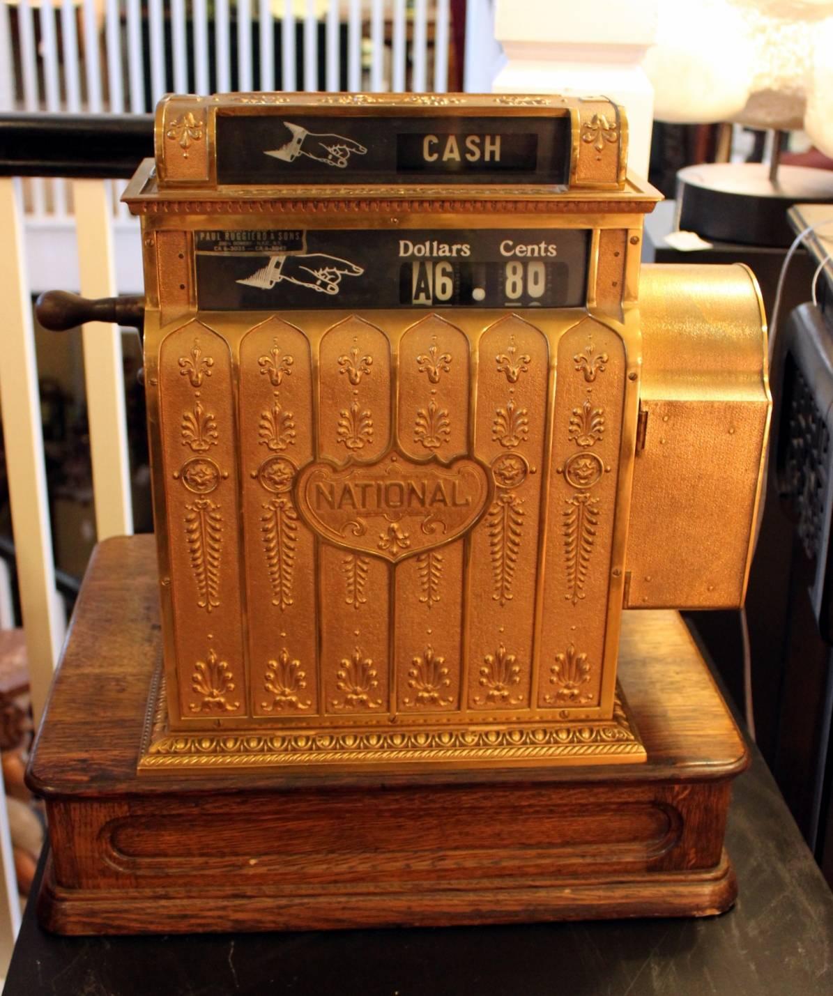 North American Antique Brass Cash Register by National Cash Register Company, 1910-1915