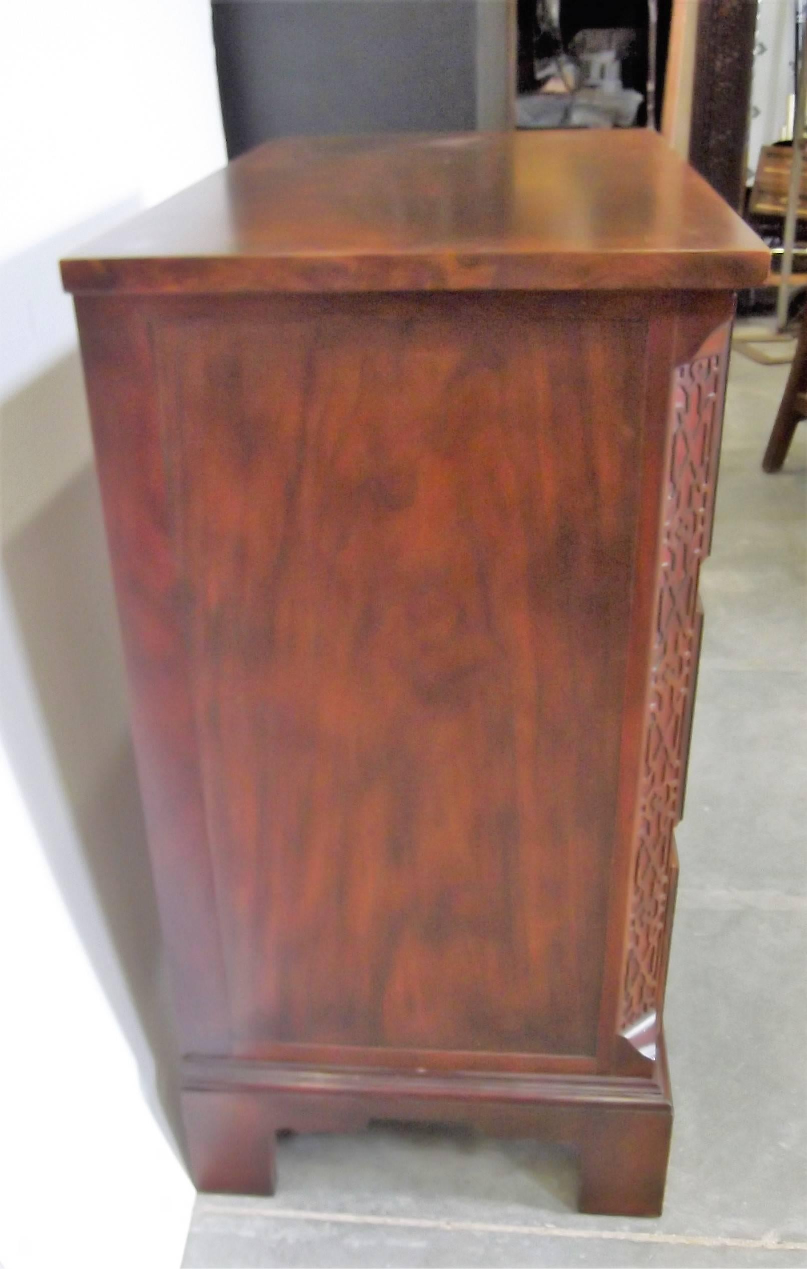 Chippendale Classic English Style Mahogany and Burl Bachelors Chest by Baker