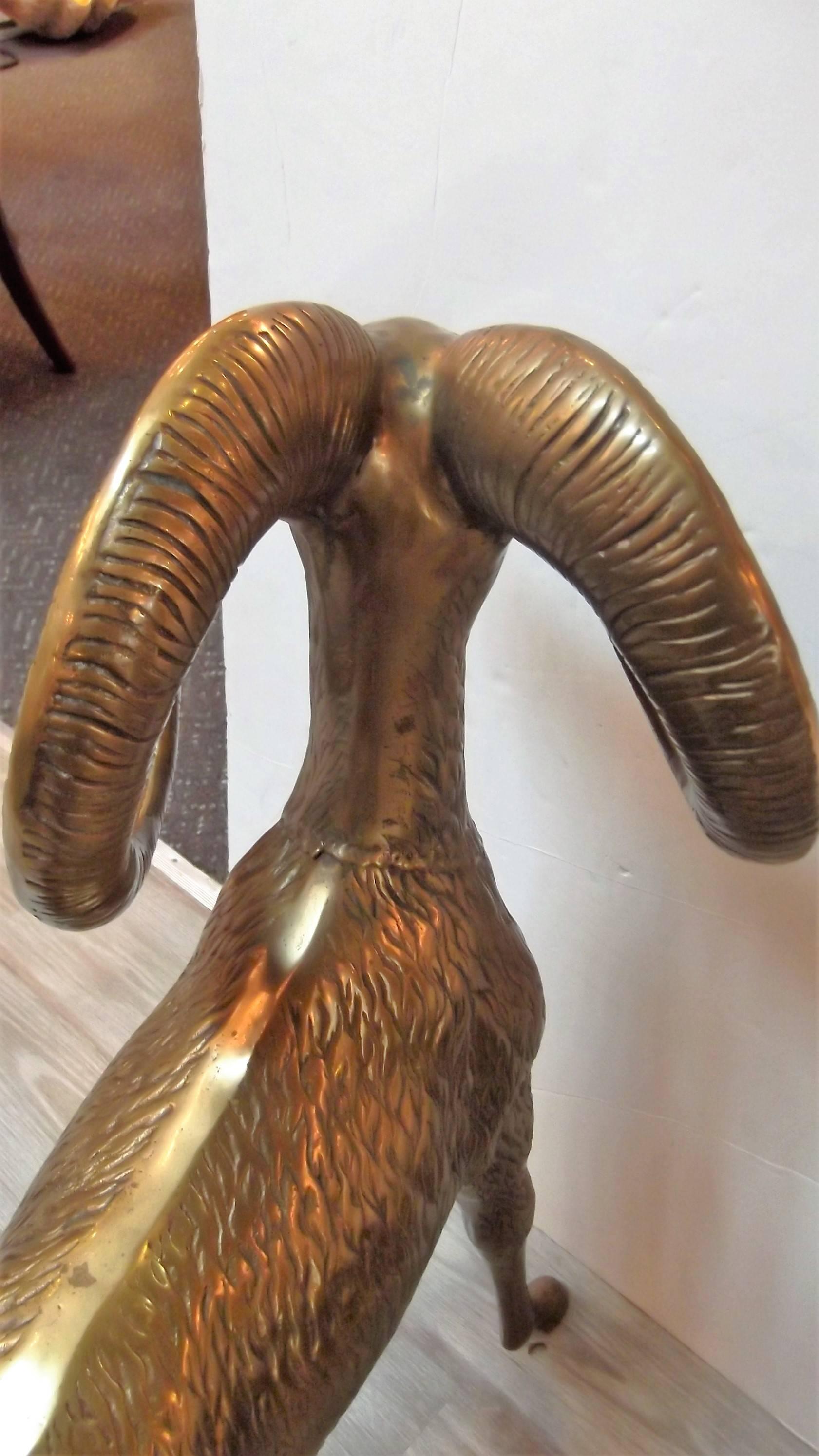 Vintage cast brass full sized ram sculpture. Freestanding with realistic features.