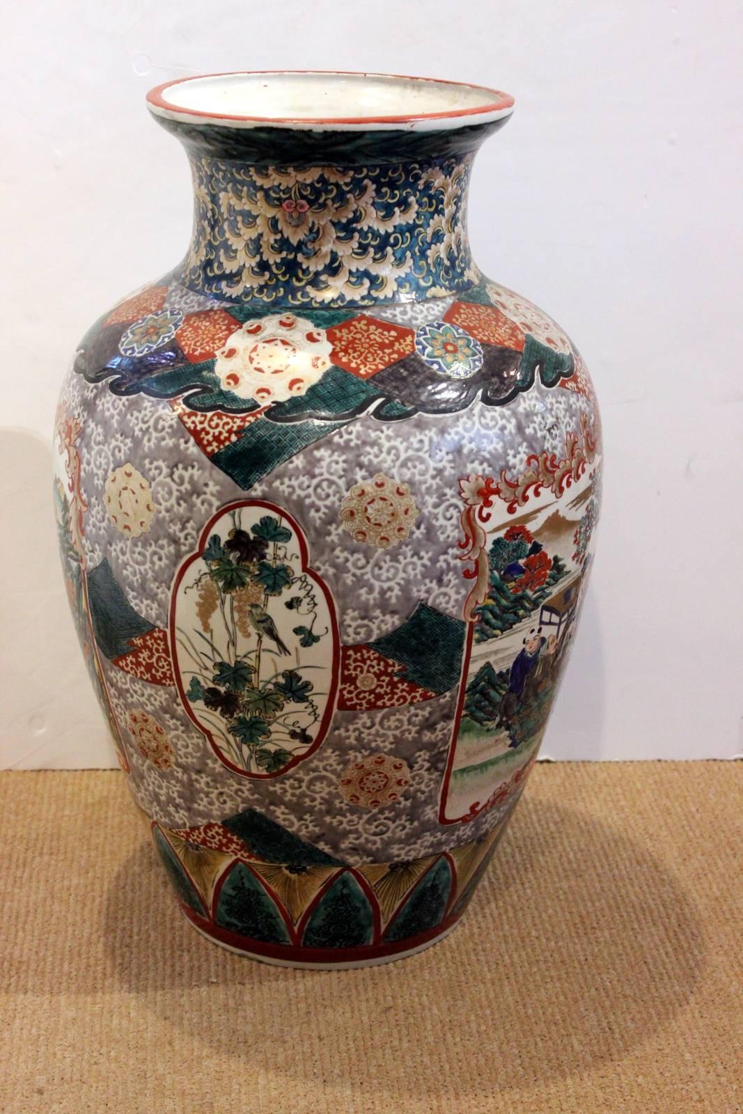 Hand-Painted Large Antique Japanese Porcelain Vase