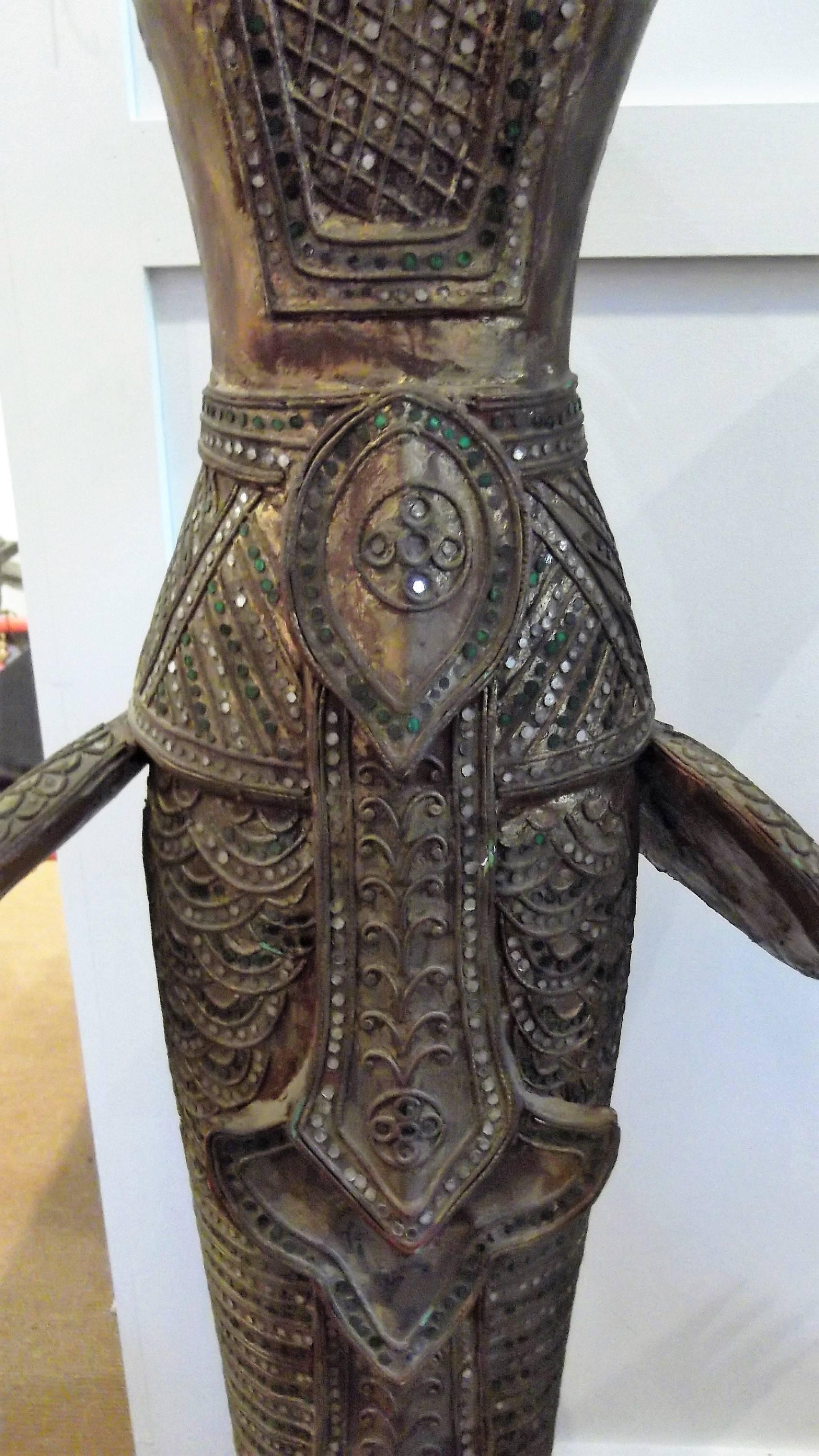 19th Century Pair of Antique Thai Wood and Gilt Goddess Statues