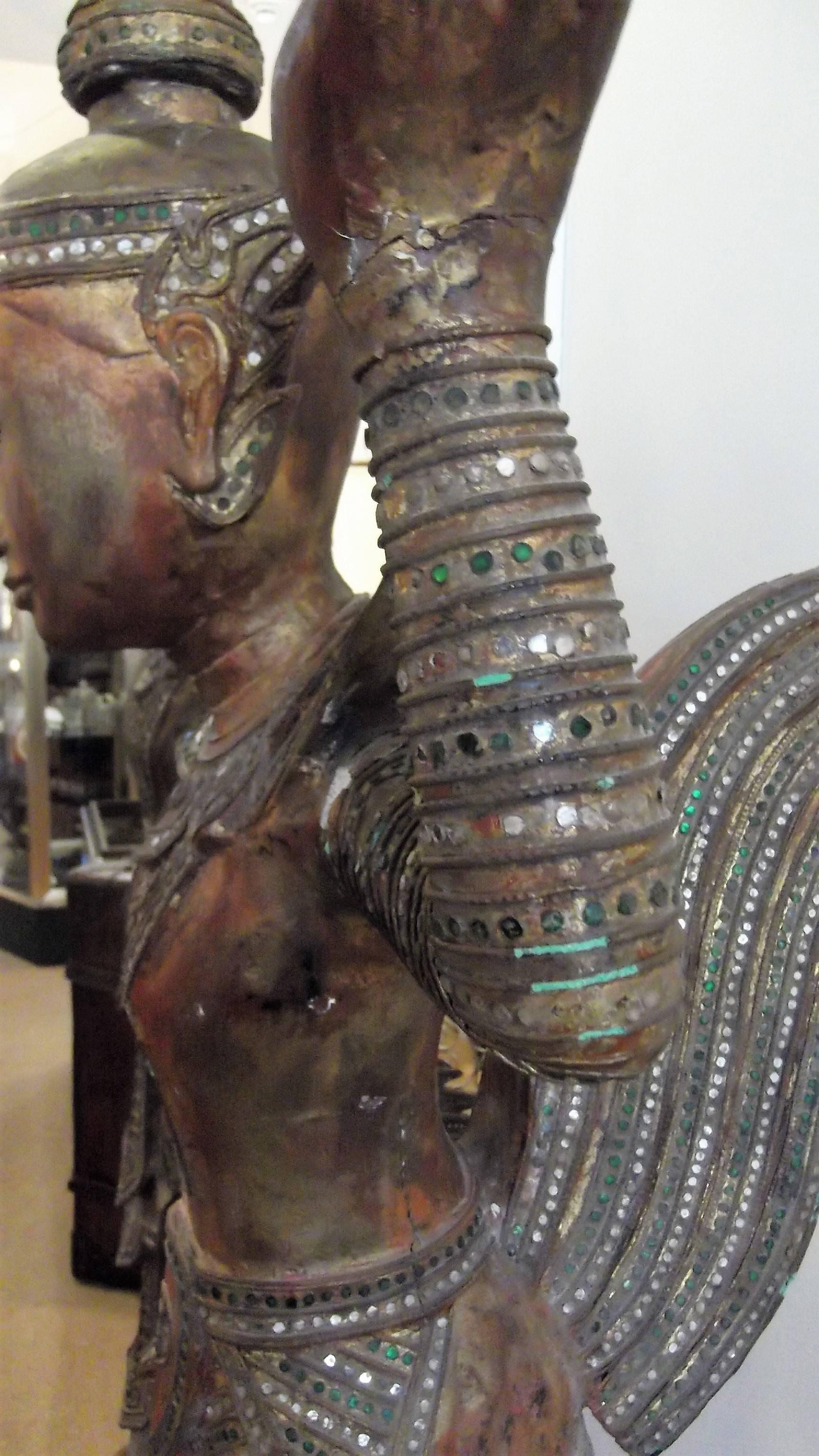 Pair of Antique Thai Wood and Gilt Goddess Statues 3