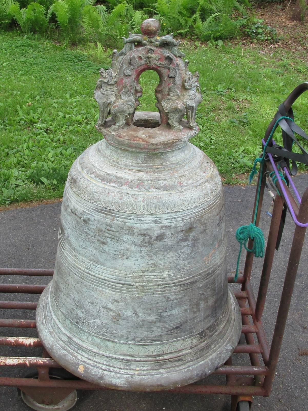 Monumental Thai Bronze and Iron Temple Bell 1