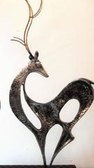 Pair of Cast Aluminium and Marble Reindeer Sculptures by Curtis Jere
