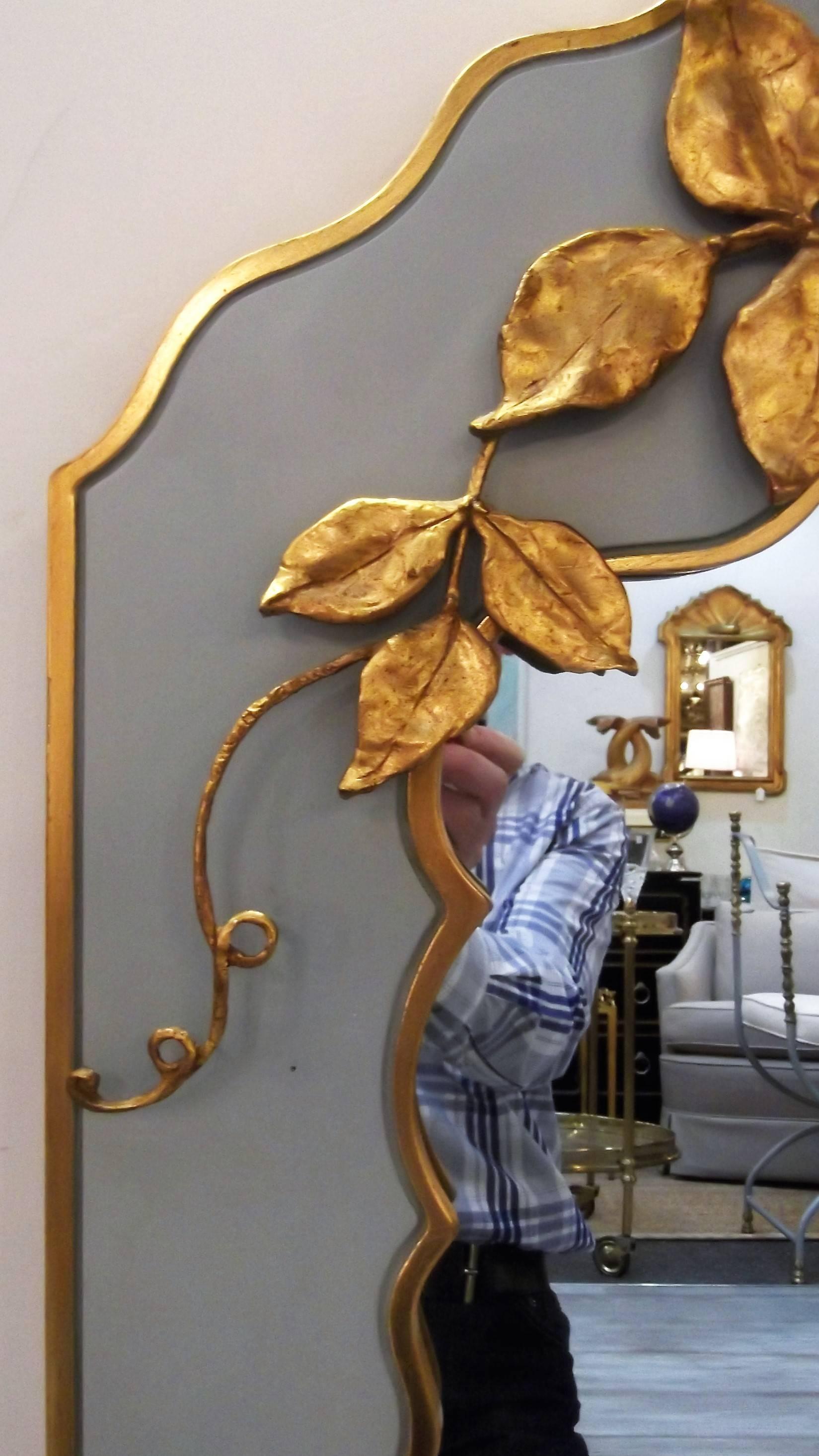 French Provincial Whimsical French Blue and Giltwood Mirror