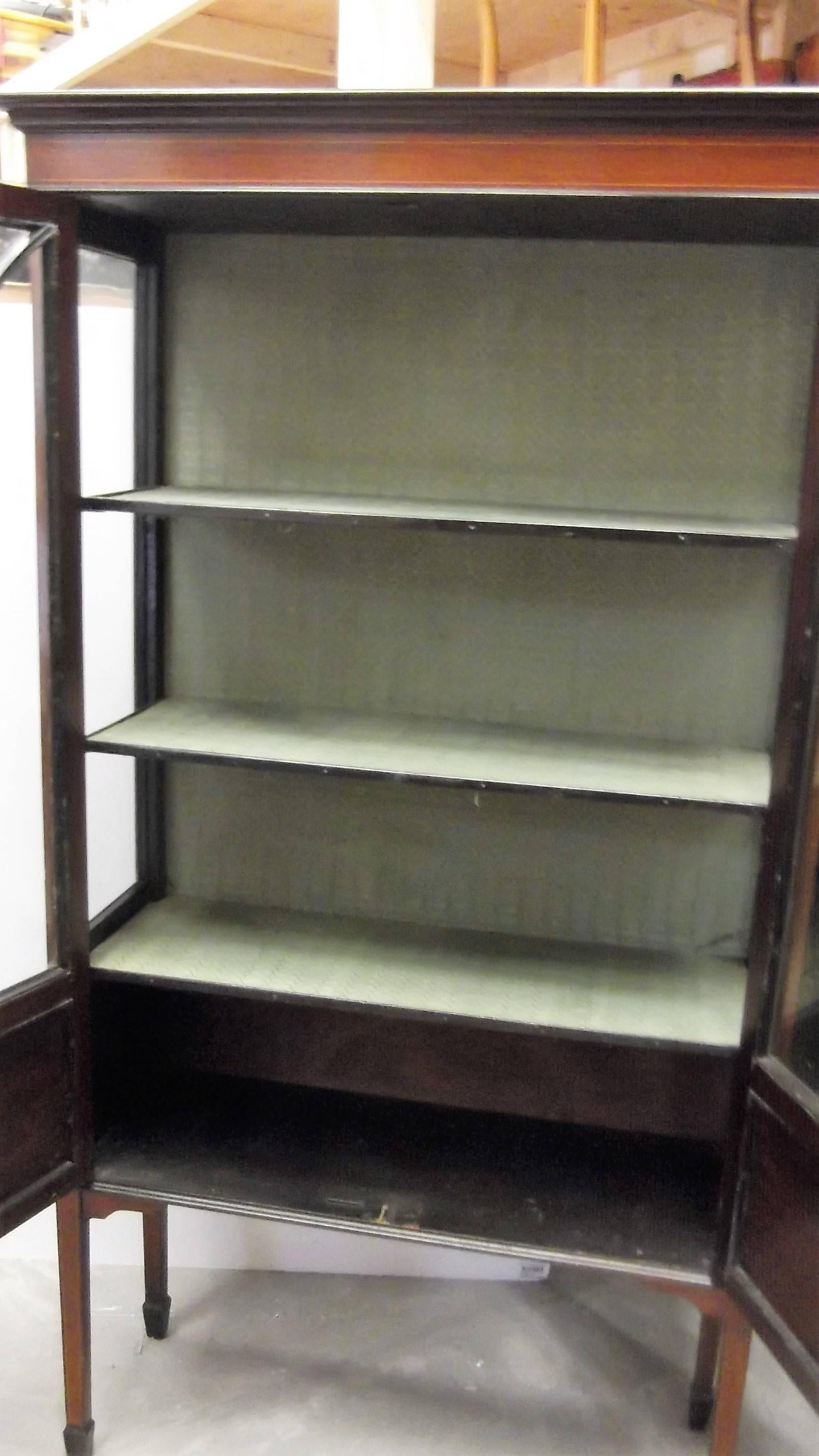 Edwardian Mahogany 19th Century Inlaid Display Case Cabinet