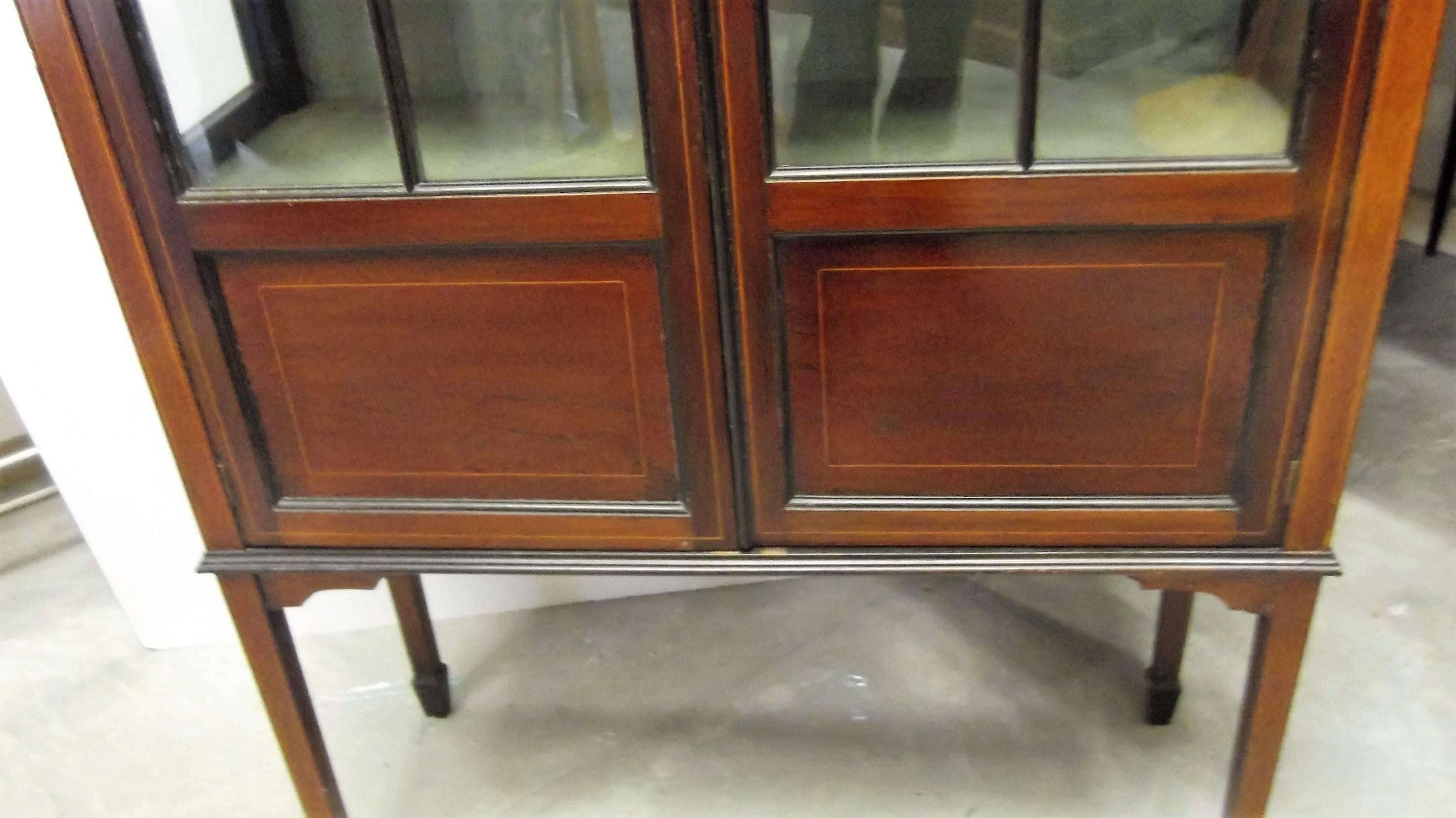 Mahogany 19th Century Inlaid Display Case Cabinet 1