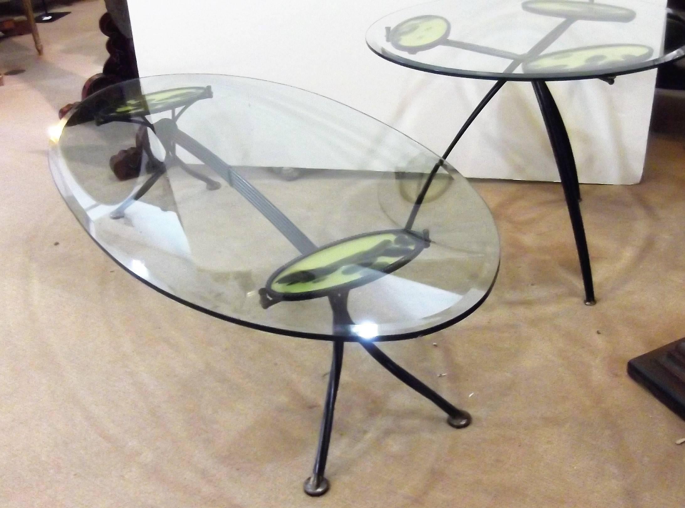 Set of Two Mid-Century American Iron and Glass Tables 2