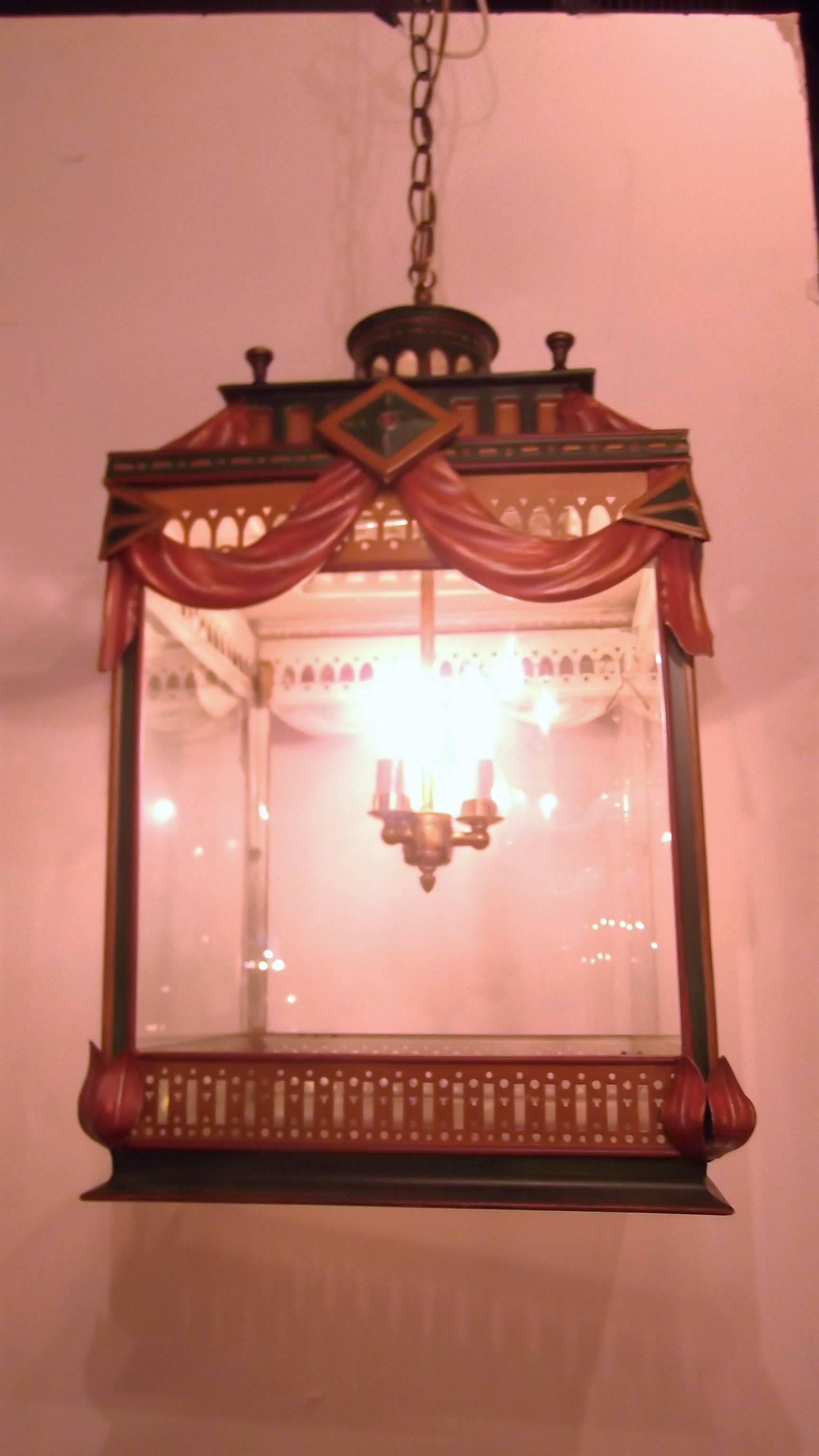 Hand-Painted Italian Tole Florentine Lantern Chandelier
