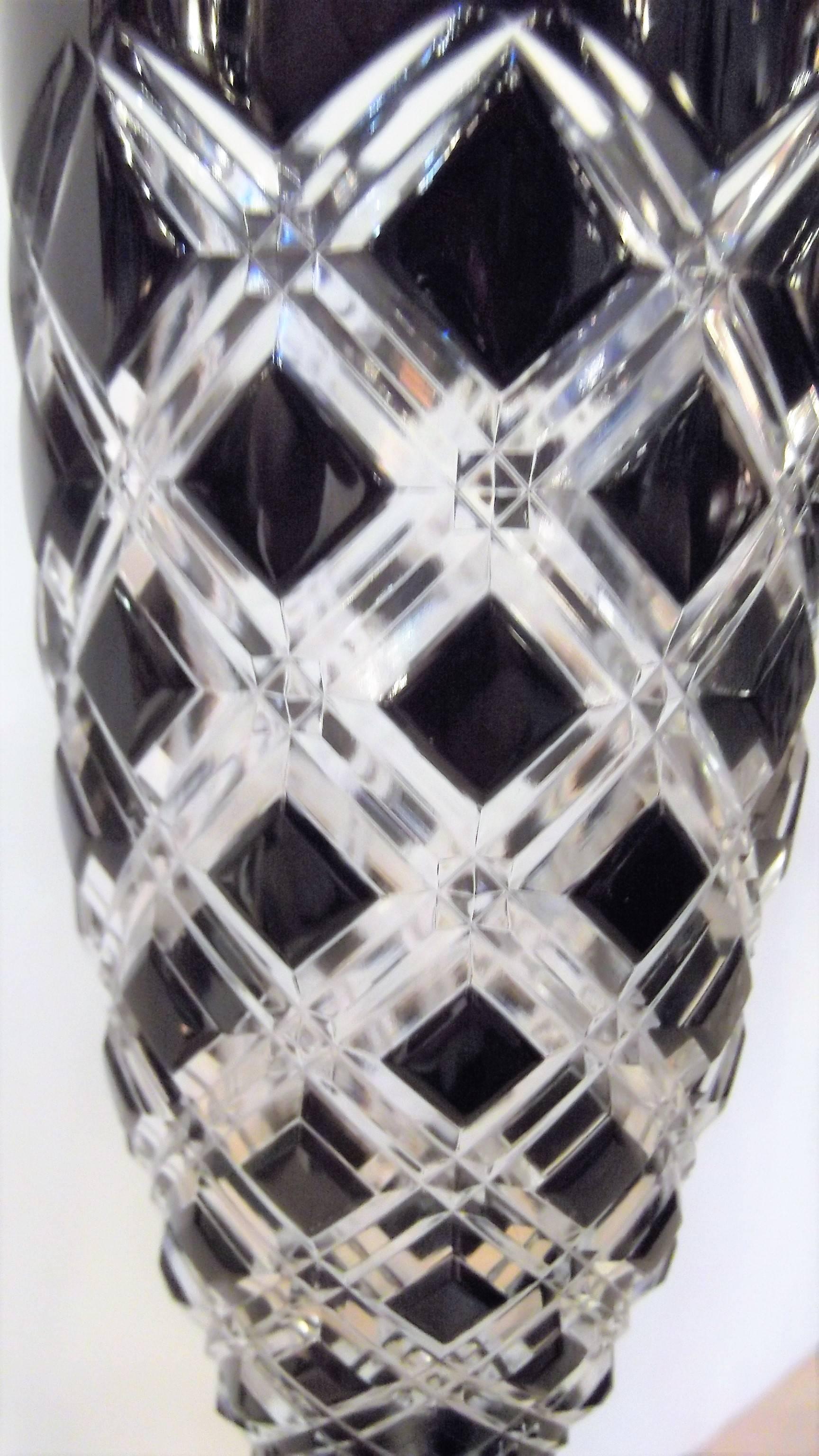 Set of 12 Black Amethyst Cut-Glass Champagne Flutes In Excellent Condition In Lambertville, NJ