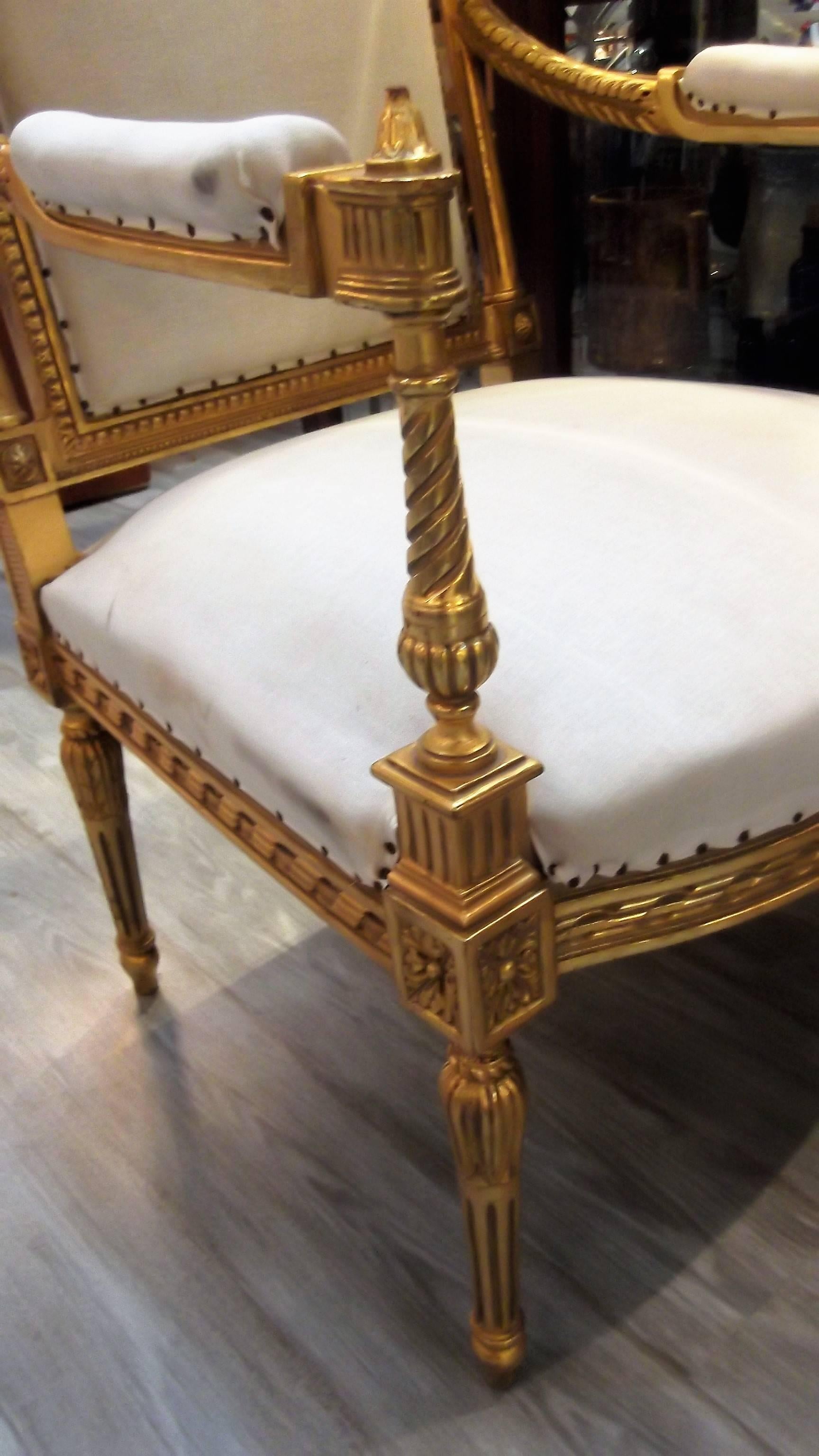 20th Century Pair of Louis XVI Style Giltwood Chairs