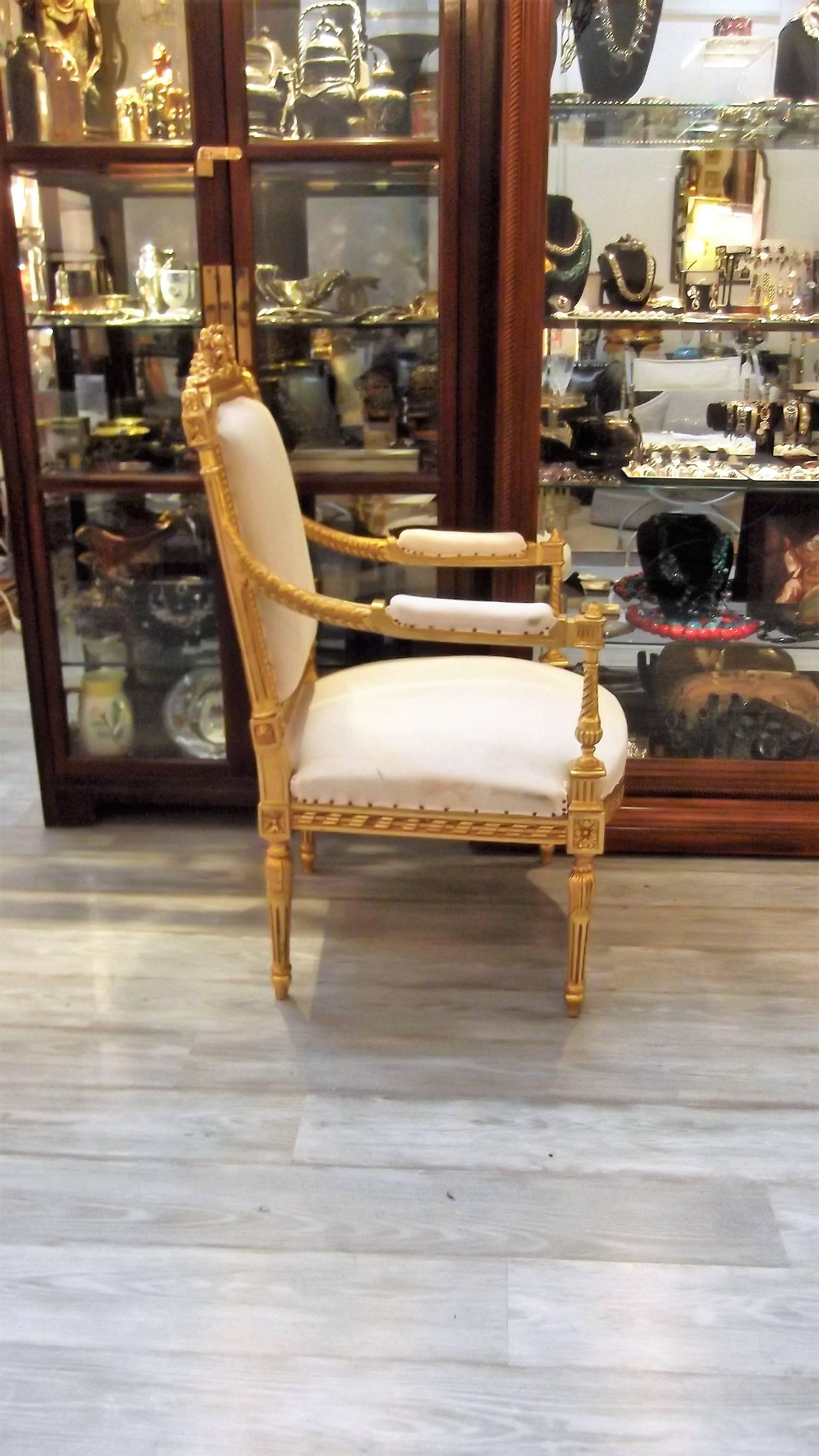 Egyptian Pair of Louis XVI Style Giltwood Chairs