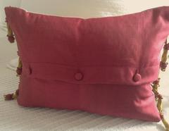 19th Century French Toile and Silk Textile Pillow with Tassels