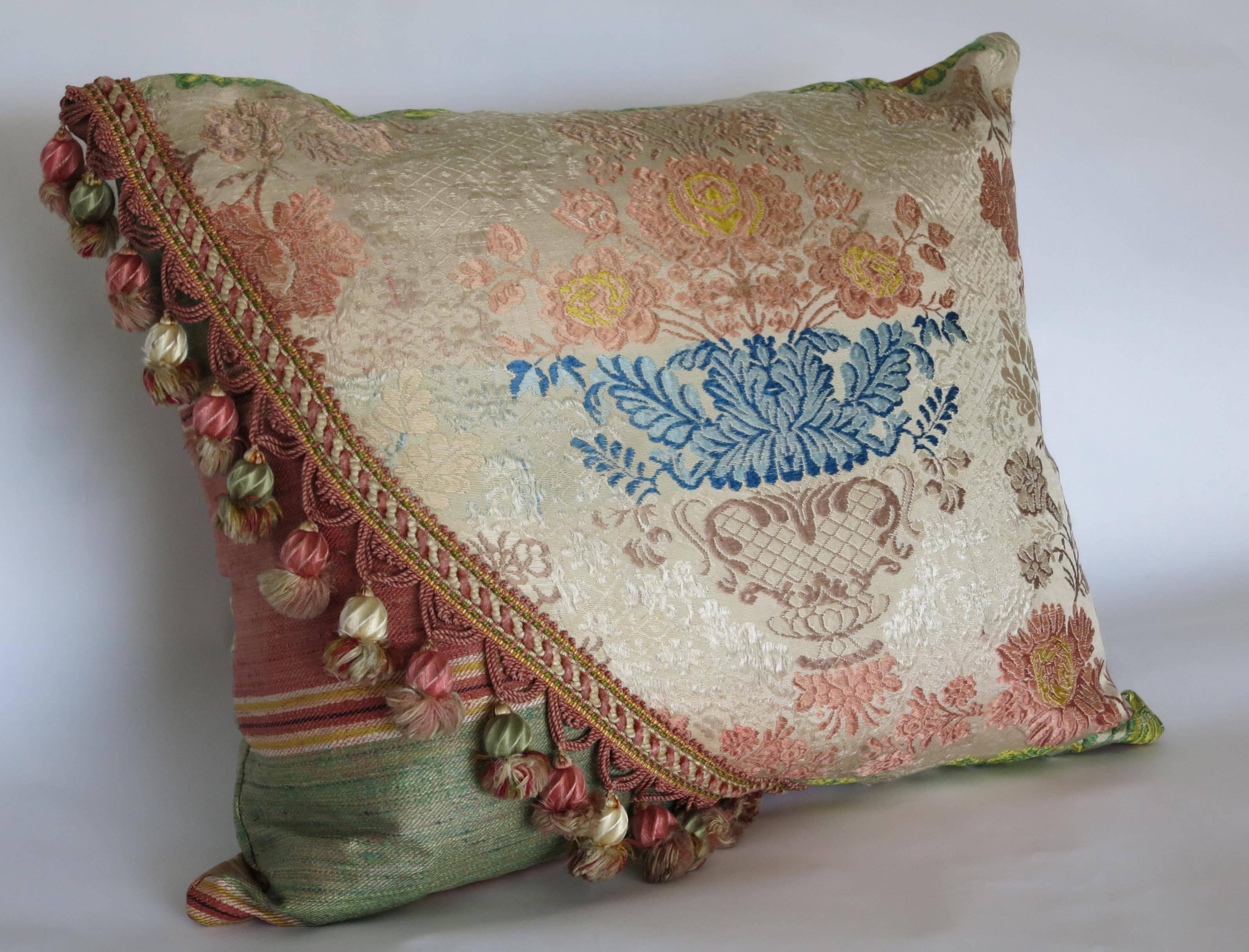 Hand-Crafted 18th Century French Silk Textile Pillow With Tassels