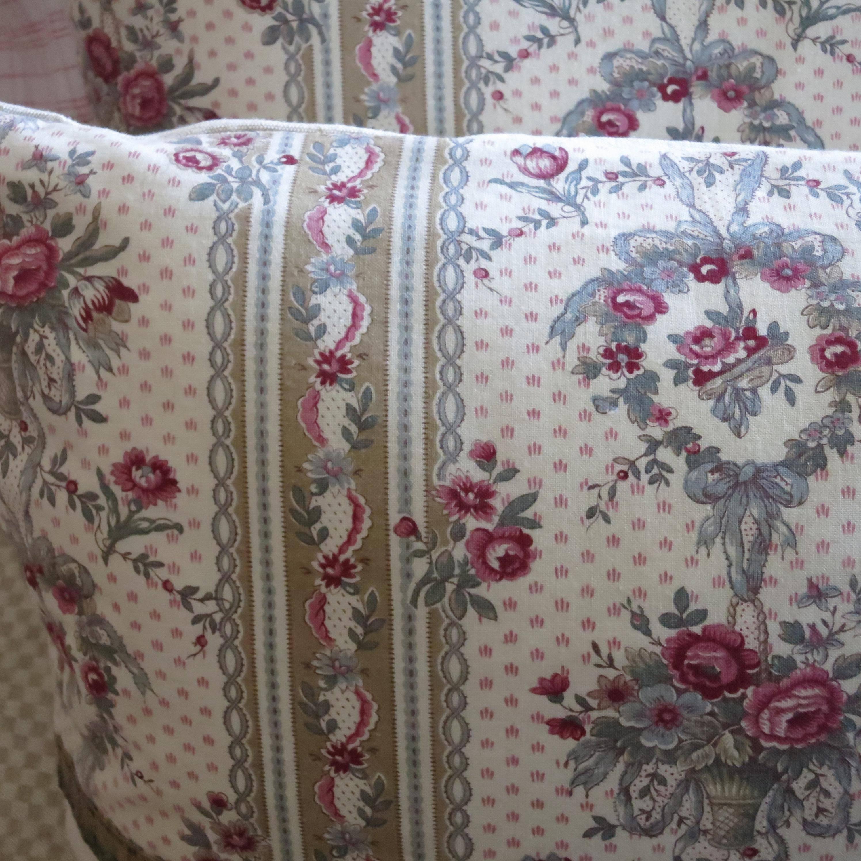Pair of 19th Century Antique French Block Printed Textile Pillows 2