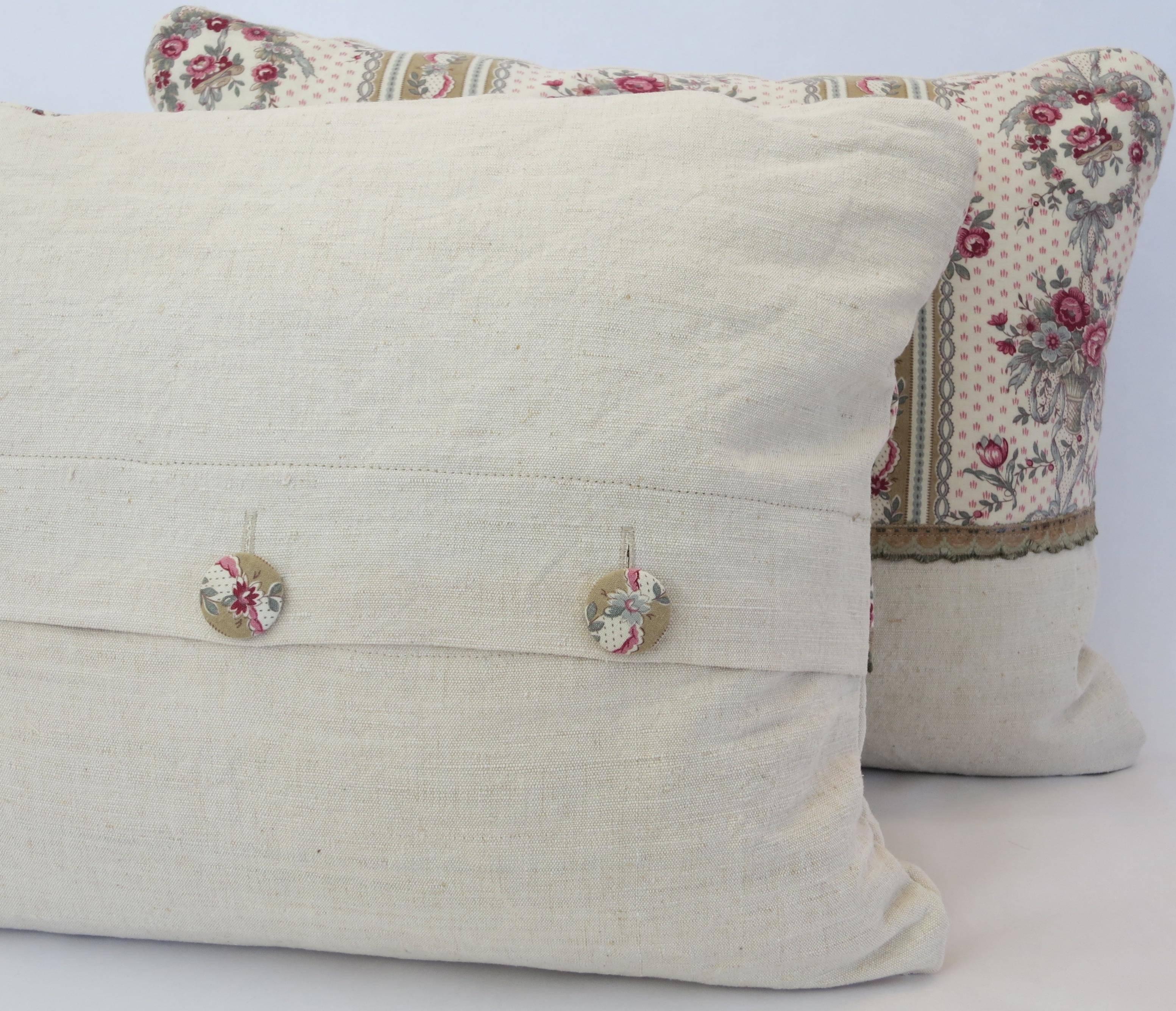 Pair of 19th Century Antique French Block Printed Textile Pillows 3