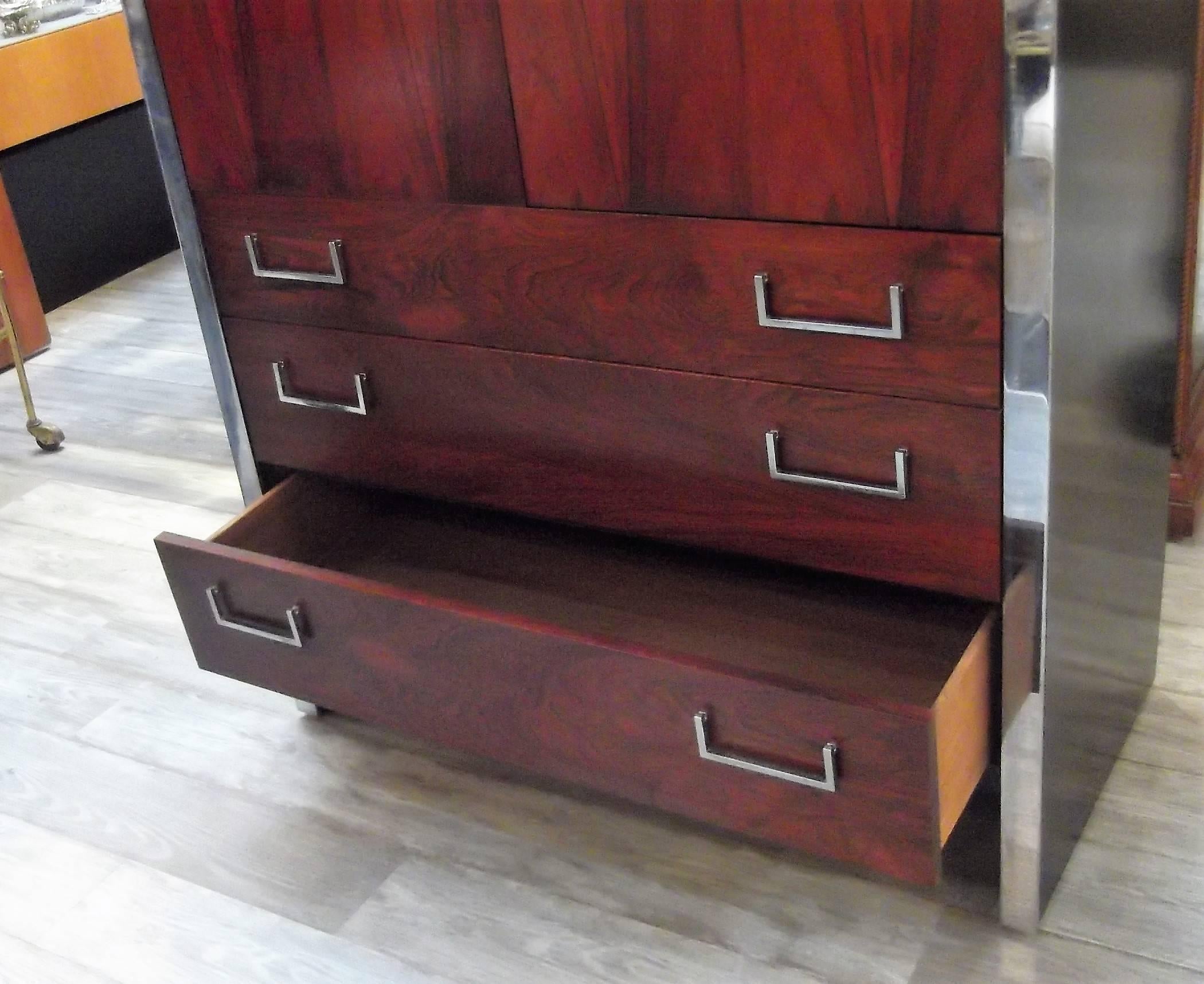 American Milo Baughman Chrome and Rosewood Tall Doored Chest