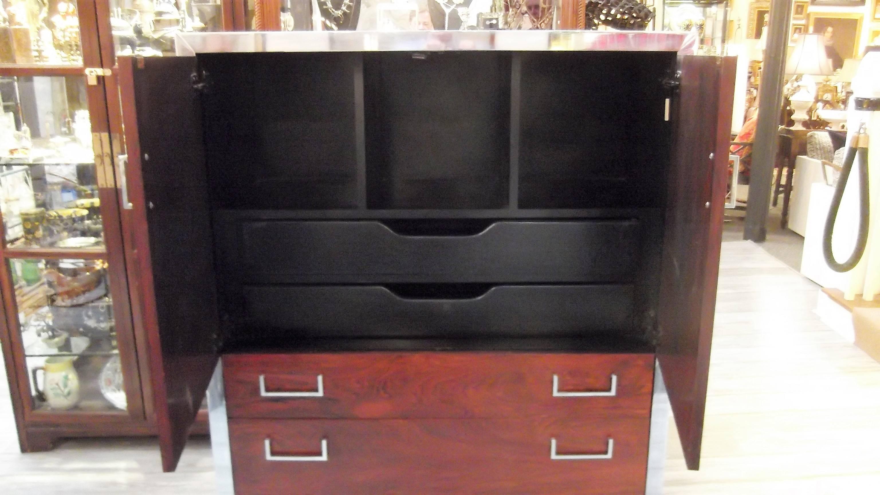 Mid-Century Modern Milo Baughman Chrome and Rosewood Tall Doored Chest